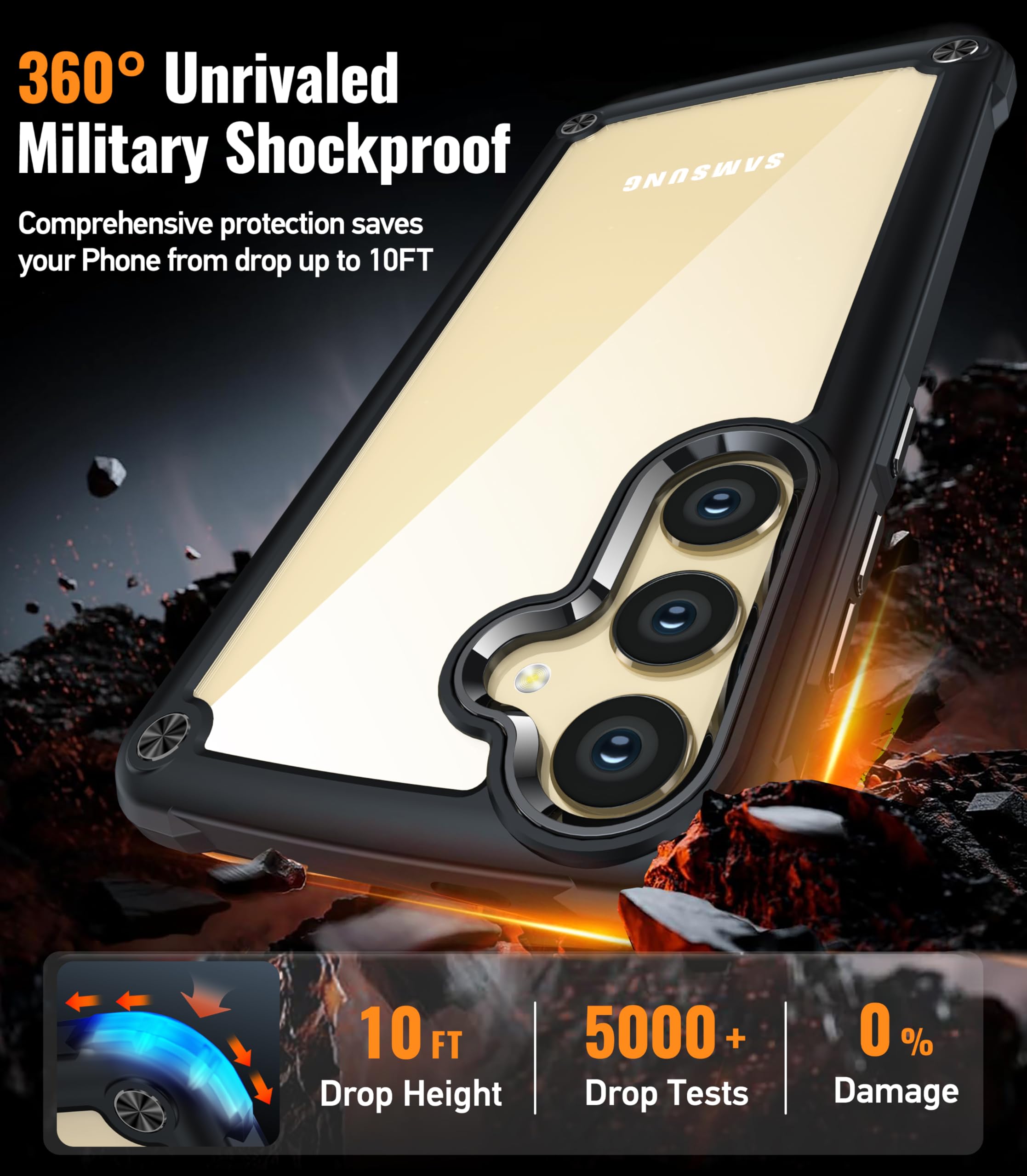 Oterkin For Samsung Galaxy S24 Case Clear, [20X Anti Yellowing Technology] Galaxy S24 Case With [Built In 4 Airbags][10Ft Milita