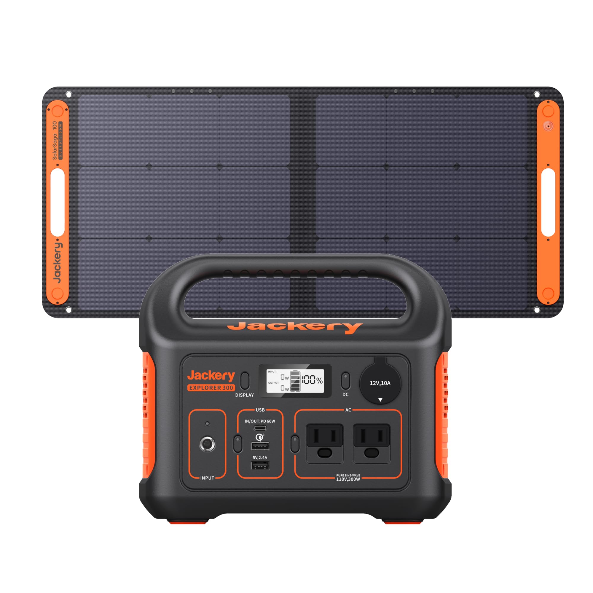Jackery Solar Generator 300, 293Wh Backup Lithium Battery With 1Xsolar Panel Solarsaga 100W, 110V/300W Pure Sine Wave Ac Outlet
