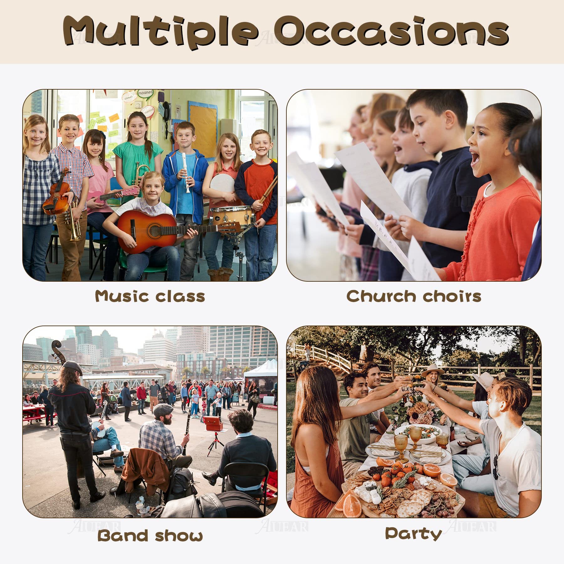 Auear, 3 Pack Wooden Tambourines Double Rows Metal Jingle Tambourine 8 Inch Handheld Tambourine For Party Church Ktv Musical Educational