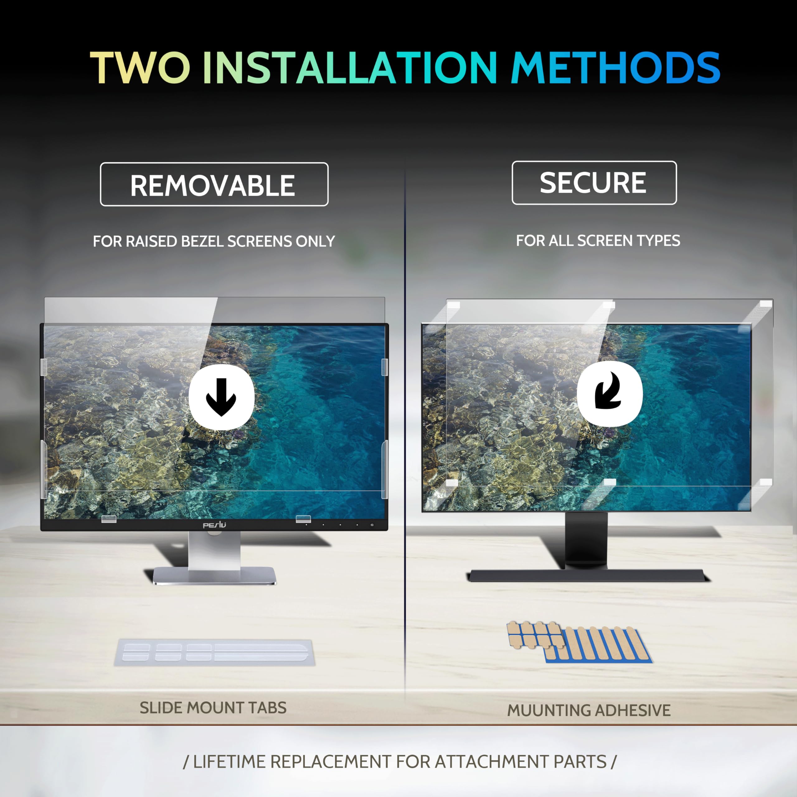 Peslv 2 Pack 22 Inch 16:10 Computer Privacy Screen For Widescreen Monitor, 22Inch Removable Anti Blue Light Glare Eye Protection