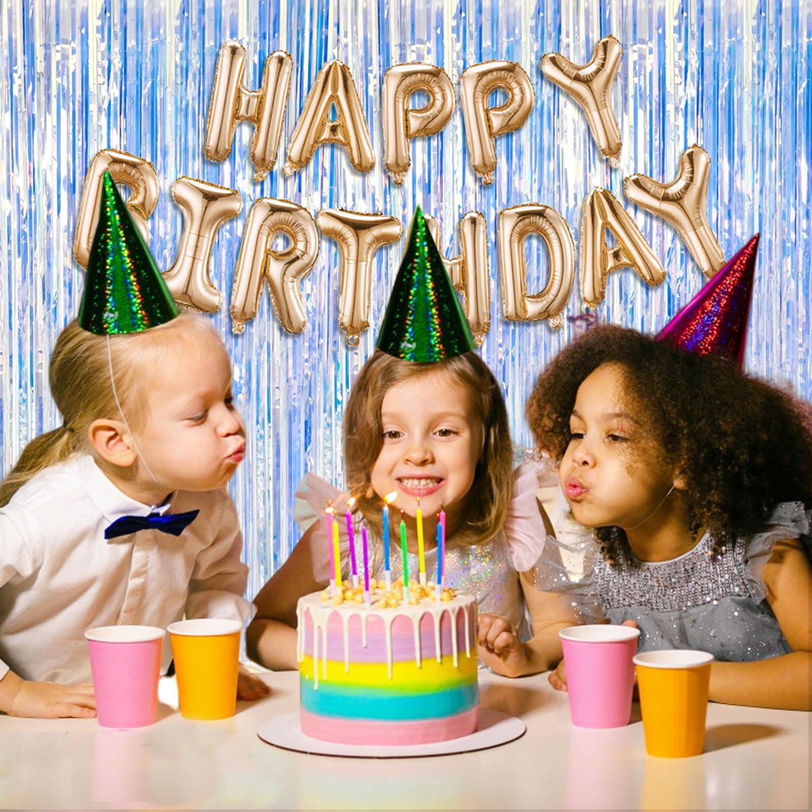 2 Pack Foil Curtain Backdrop Iridescent Metallic Tinsel Foil Fringe Curtains Photo Booth Props For Birthday Wedding Engagement B