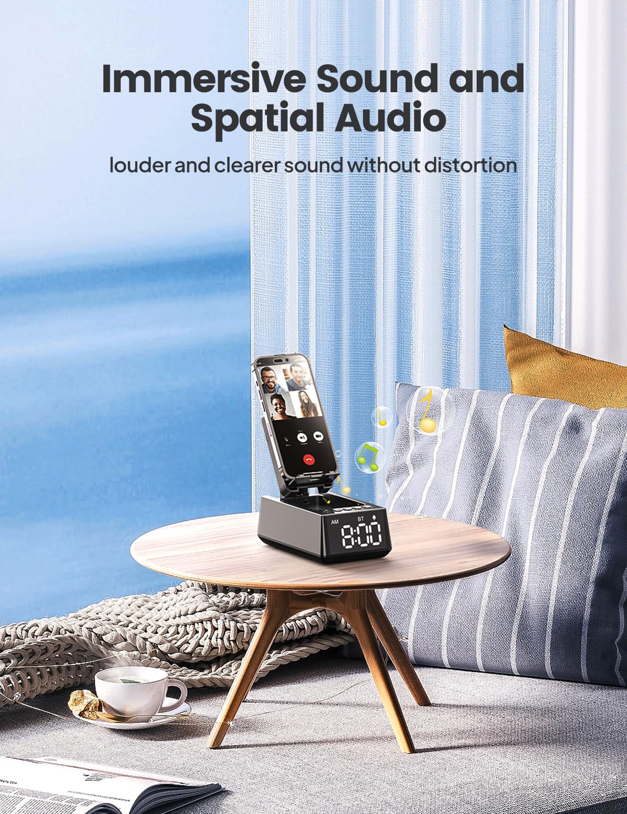 Birthday Gifts For Men Women, Cell Phone Stand Bluetooth Speaker With Anti Slip Base, Hd Surround Sound, & Alarm Clock, Cool Mul