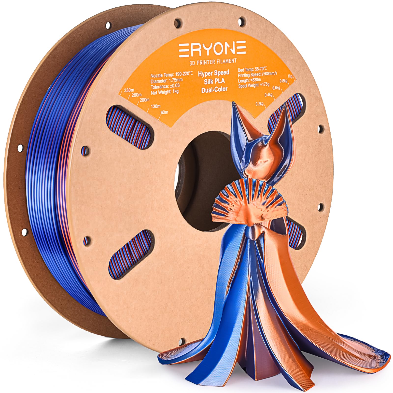 ERYONE Silk Filament PLA+ 1.75mm Shiny 3D Printer Filament, Multicolor PLA 2 in 1, 1kg (2.2LBS)/Spool, HS Silk Dual Color Orange