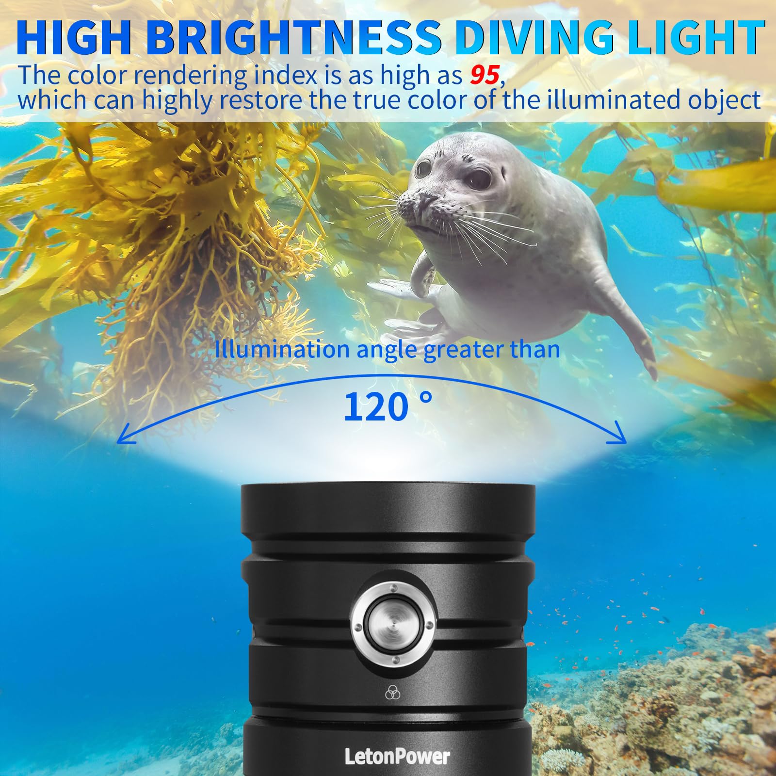 Letonpower Turbo S Pro Dive Light, 13000Lumens 100M Underwater Video Light,Diving Flashlight,Waterproof Flashlight With Type-C C