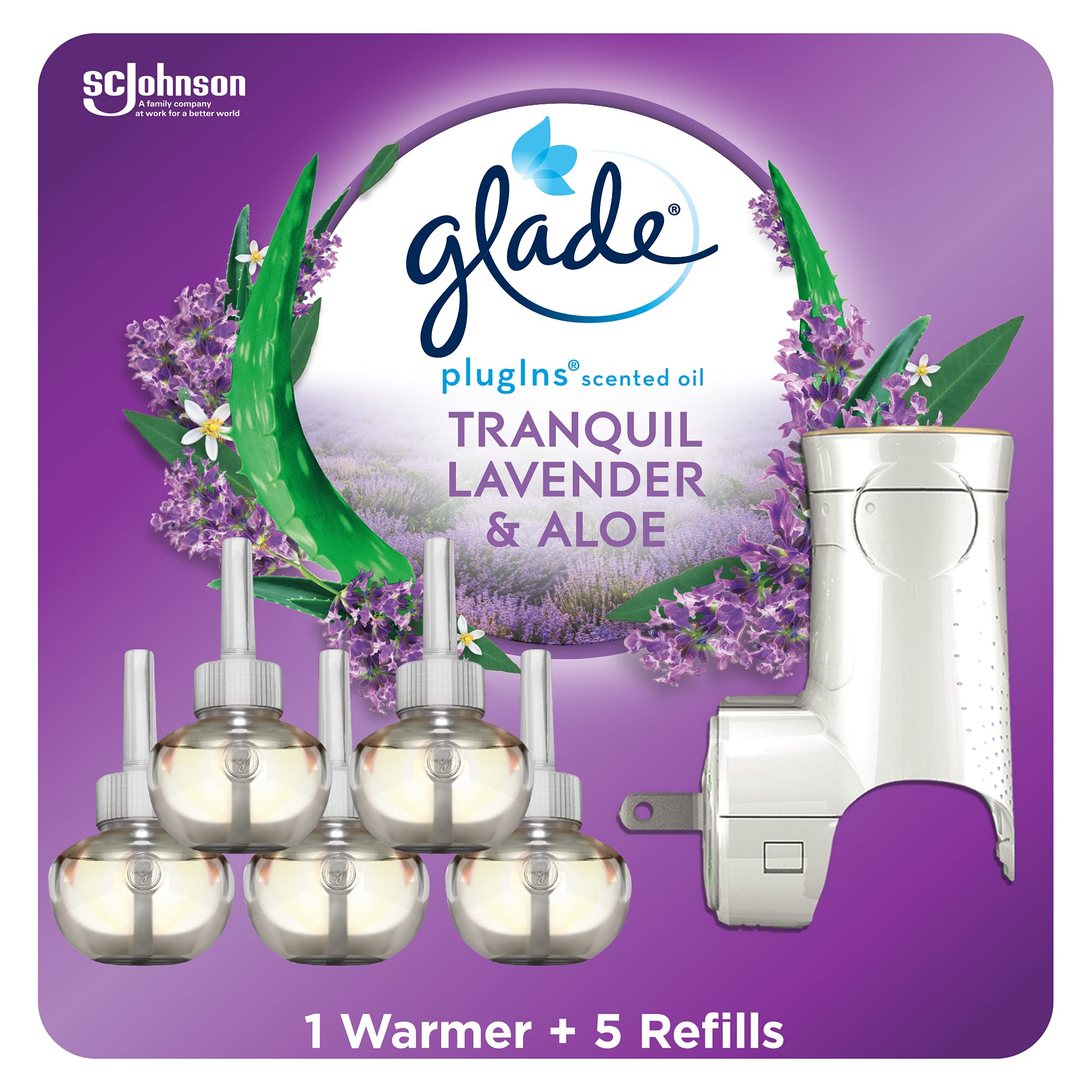 Glade Plugins Refills Air Freshener Starter Kit, Scented And Essential Oils For Home And Bathroom, Lavender & Aloe, 3.35 Fl Oz,