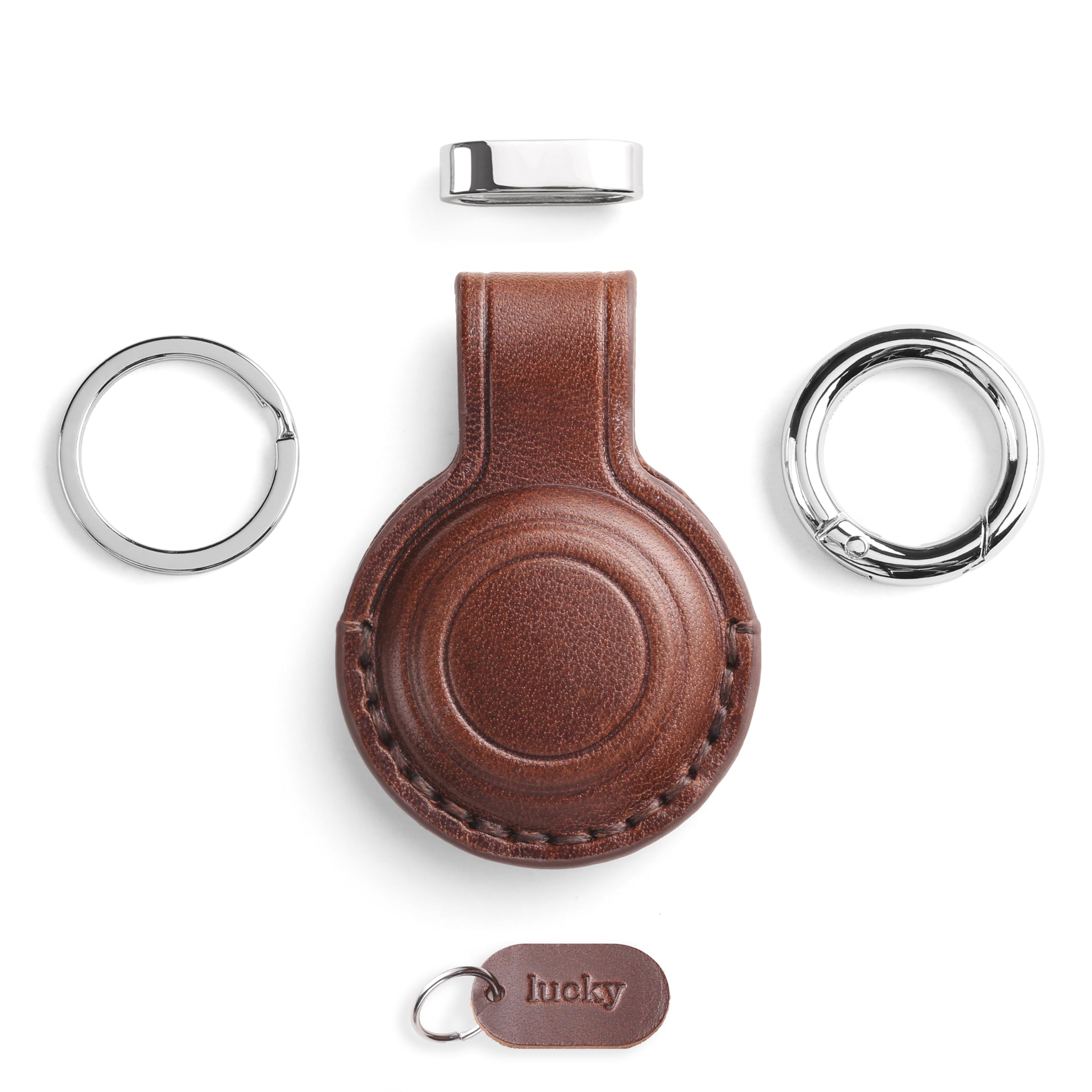 Jayanes Genuine Leather Airtag Keychain Holder   Compatible With Apple Airtag Holder Keychain, Secure Hidden Air Tag Case Cover