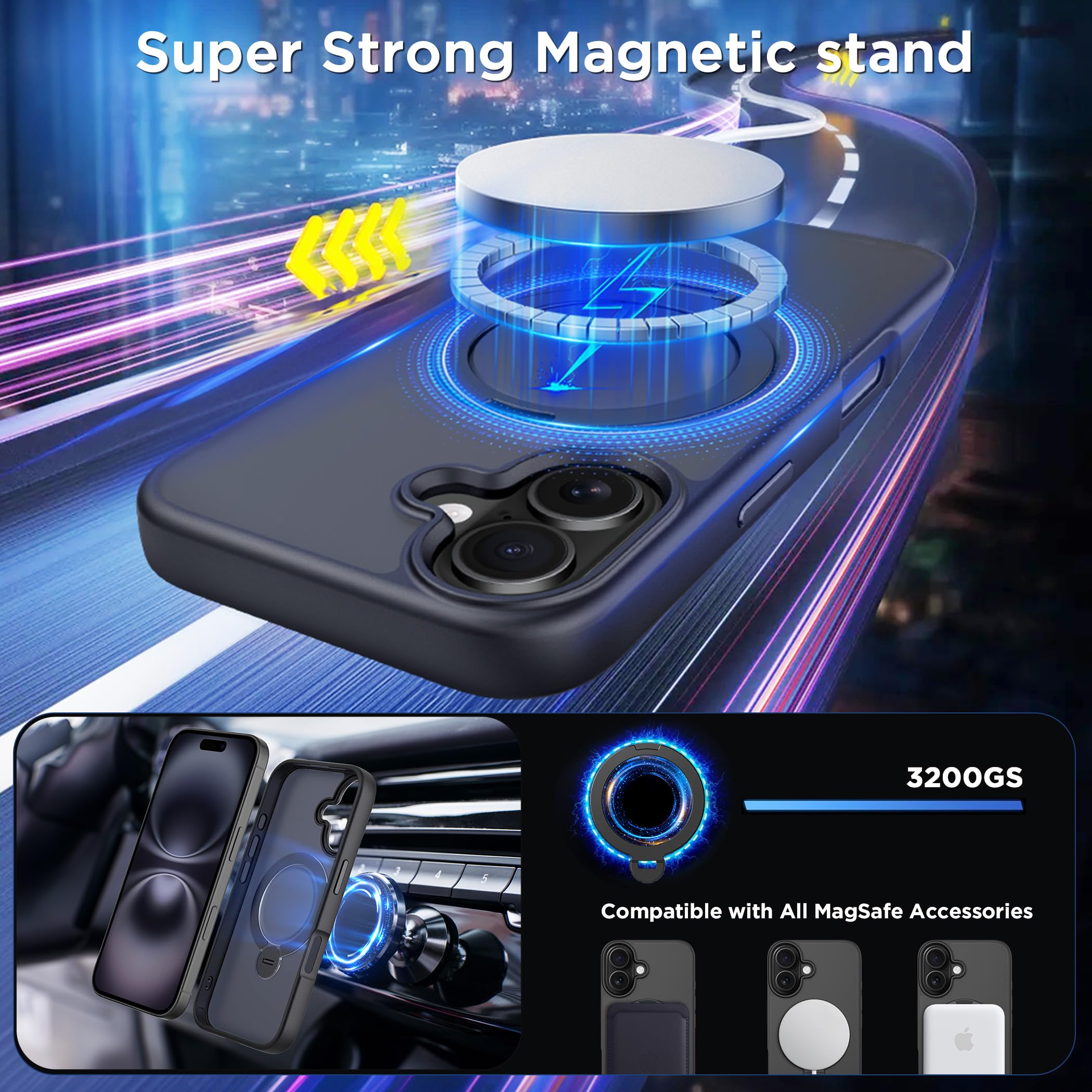 Cacoe Magnetic Case For Iphone 16 6.1 Inch With 360 Rotatable Ring Stand, Compatible With Magsafe Car Phone Mount, Cases Cover P