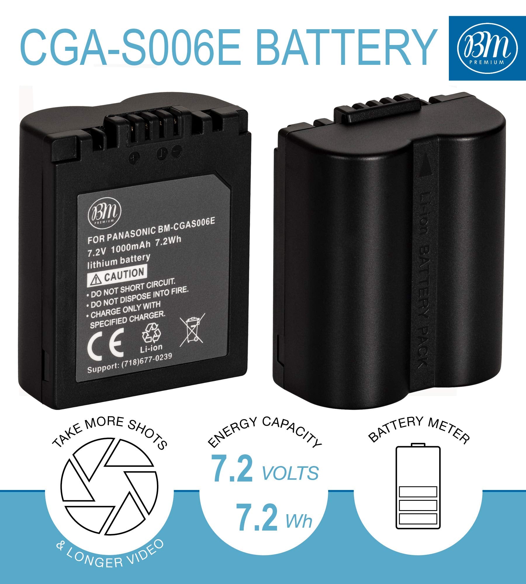 BM Premium Pack of 2 CGA S006 Batteries and Battery Charger for Panasonic Lumix DMC FZ7, DMC FZ8, DMC FZ18, DMC FZ28, DMC FZ30, DMC FZ35, DMC FZ38, DMC FZ50 Digital Camera