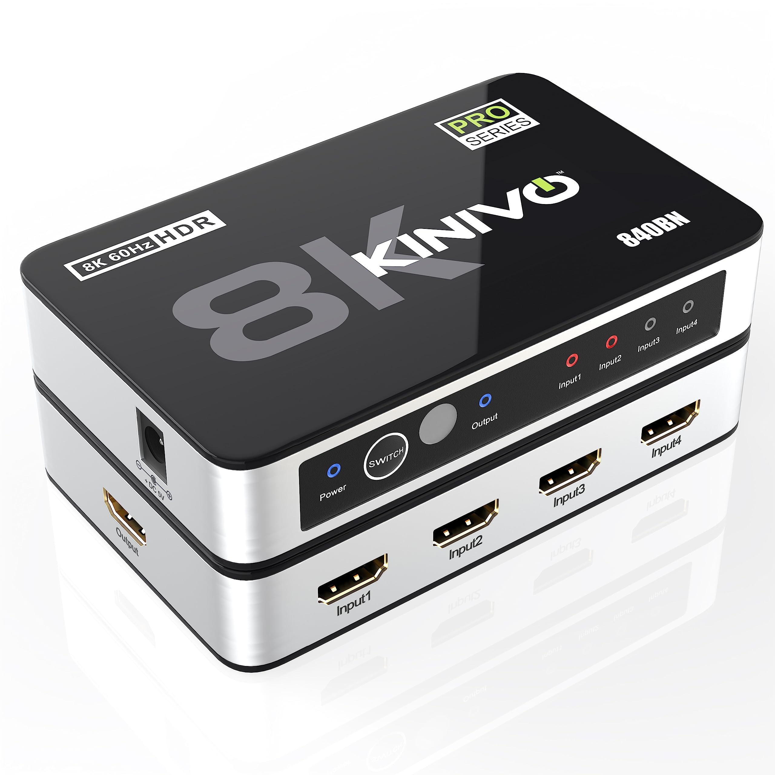Kinivo 8K HDMI Switch (8K 60Hz, 4 in 1 Out, 48Gbps HDMI 2.1 Hub, Ultra HD Switcher, HDR10+, Dolby Atmos) - Compatible with HDTV,