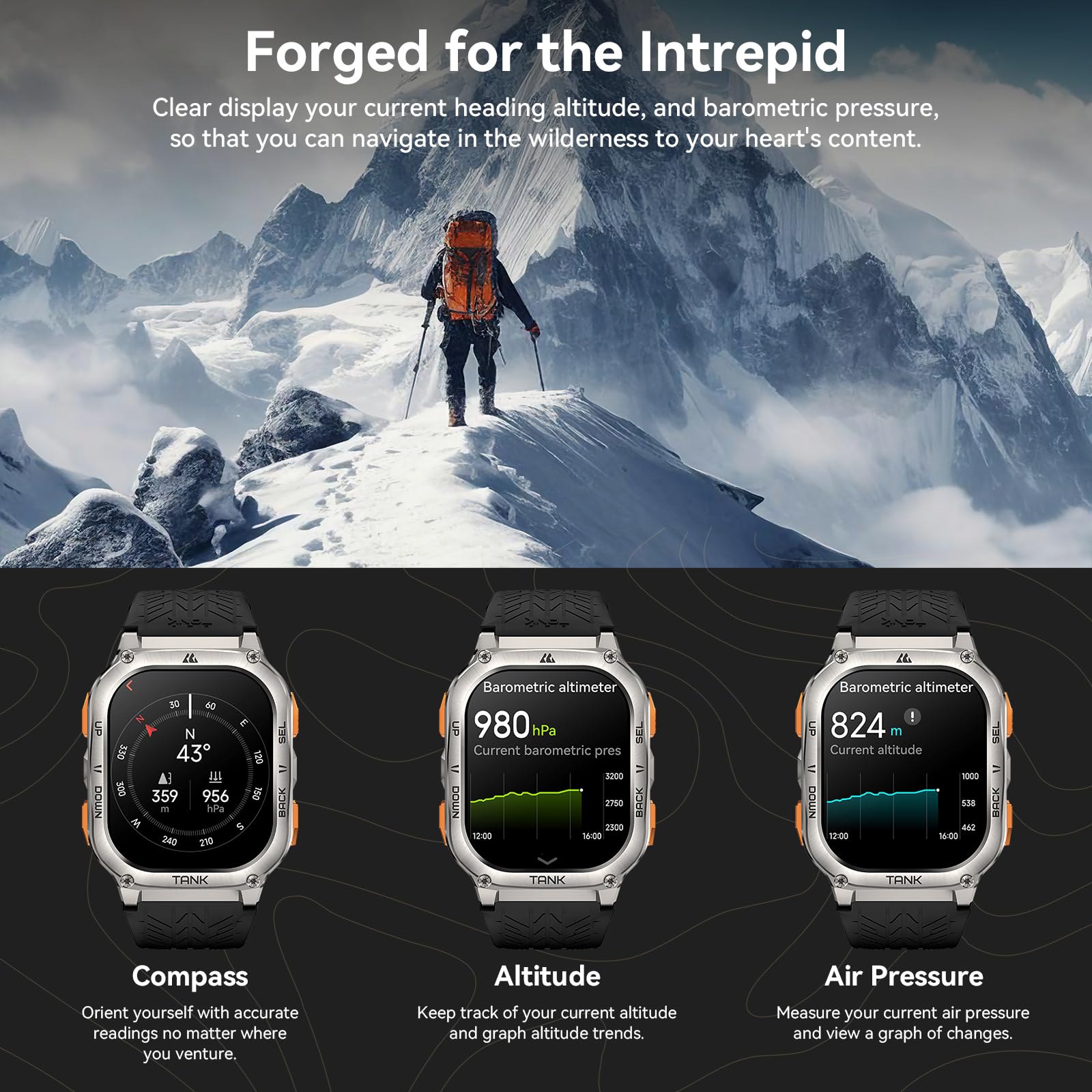 Amaztim Smart Watches For Men,Military Grade Stainless Steel, 5Atm/Ip69K Waterproof, Gps/Compass/Altitude/Air Pressure, Answer/M