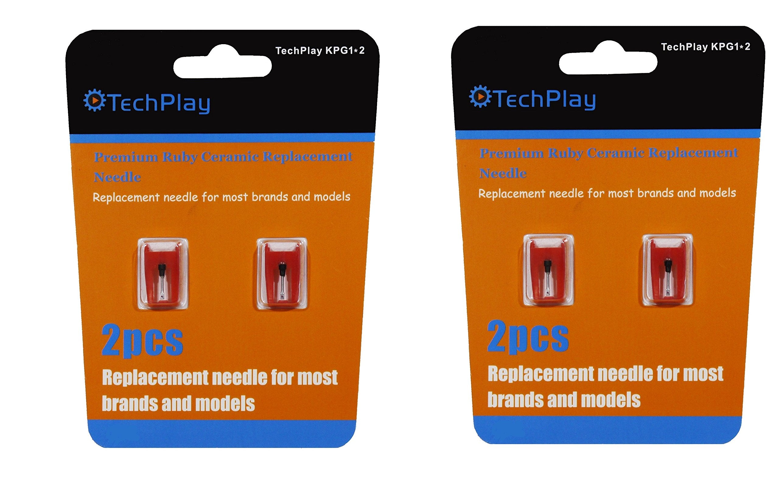 Techplay Pack Of 2, Roby Ceramic Needle For Turntables (4 Pack Red)