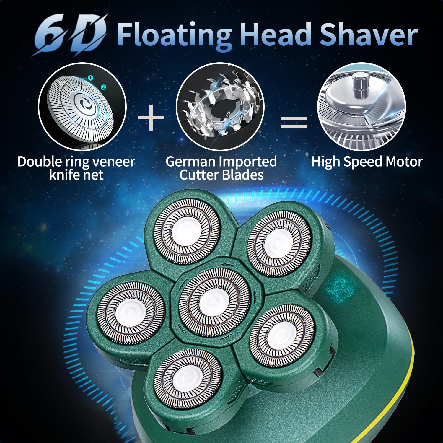 Head Shaver For Bald Men, Cordless Electric Razors Waterproof 6D Rotary Shavers For Head And Face, Rechargeable Head Shavers Wit