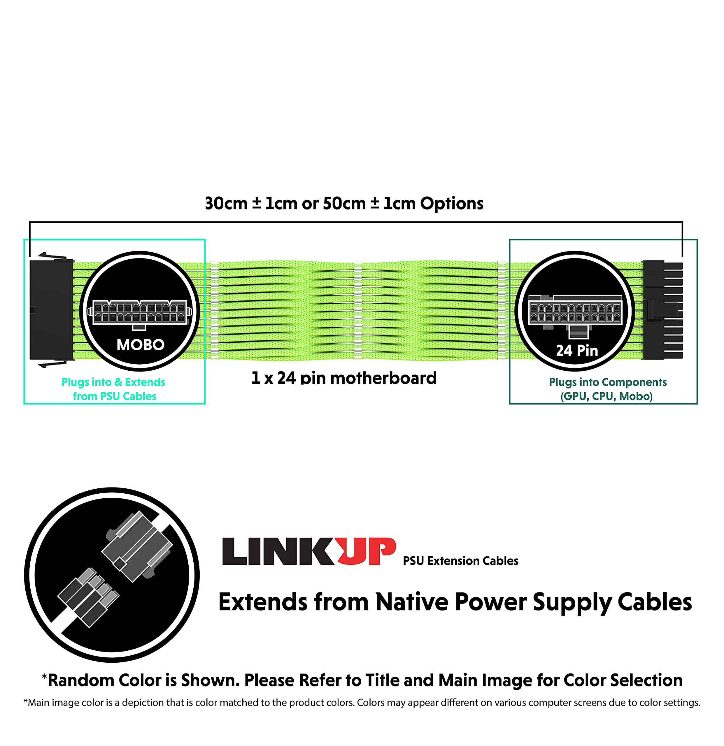 Linkup   Ava 30Cm Atx 24 Pin (20+4) Motherboard Psu Braided Sleeved Power Supply Extension Cable W/Combs?Strong & Stiff Design?S