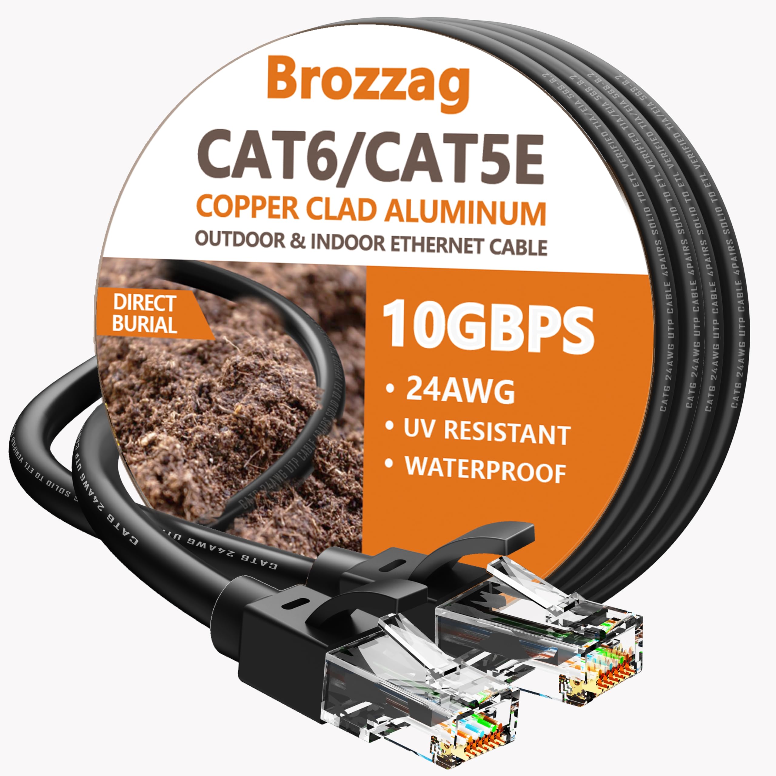 Ethernet Cable For Cat 5E/Cat6, 10Ft 15Ft 20Ft 25Ft 30Ft 40Ft 50Ft 75Ft 100Ft 150Ft 200Ft High Speed Network Outdoor Cable, 10Gb