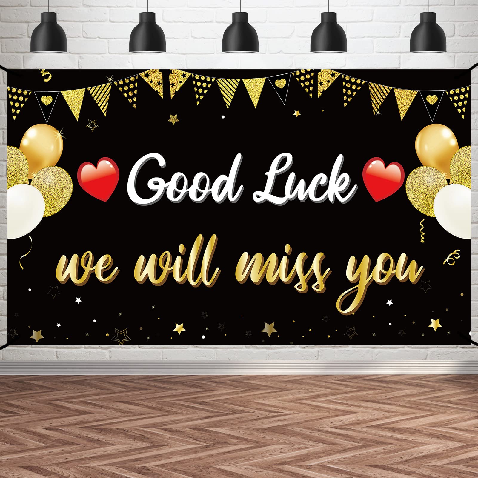 Pimvimcim Going Away Party Decorations We Will Miss You Good Luck Banner, Black Gold Farewell Backdrop Party Supplies, Goodbye C