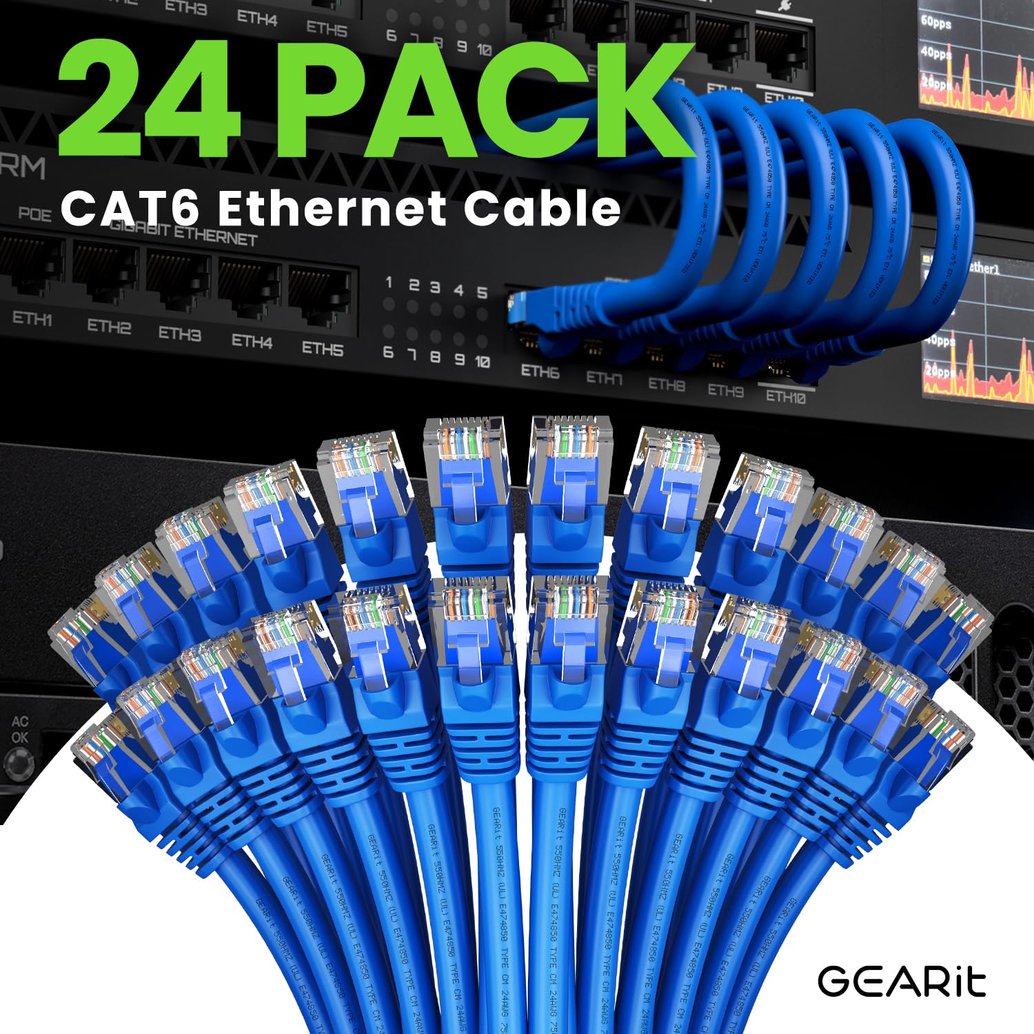 Gearit Cat 6 Ethernet Cable 0.5 Ft 6 Inch (24 Pack)   Cat6 Patch Cable, Cat 6 Patch Cable, Cat6 Cable, Cat 6 Cable, Cat6 Etherne