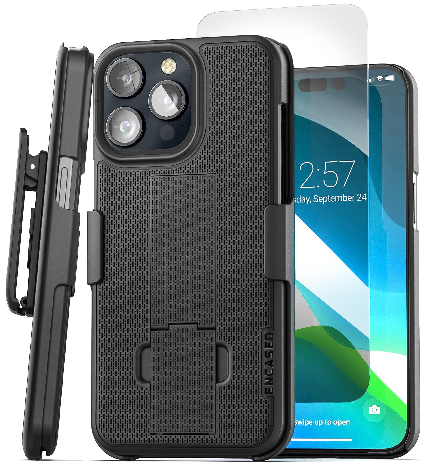 Encased Duraclip Holster, Designed For Iphone 15 Pro Case With Belt Clip Phone Holder And Hd Screen Protector (Ip15 Pro 6.1'')  