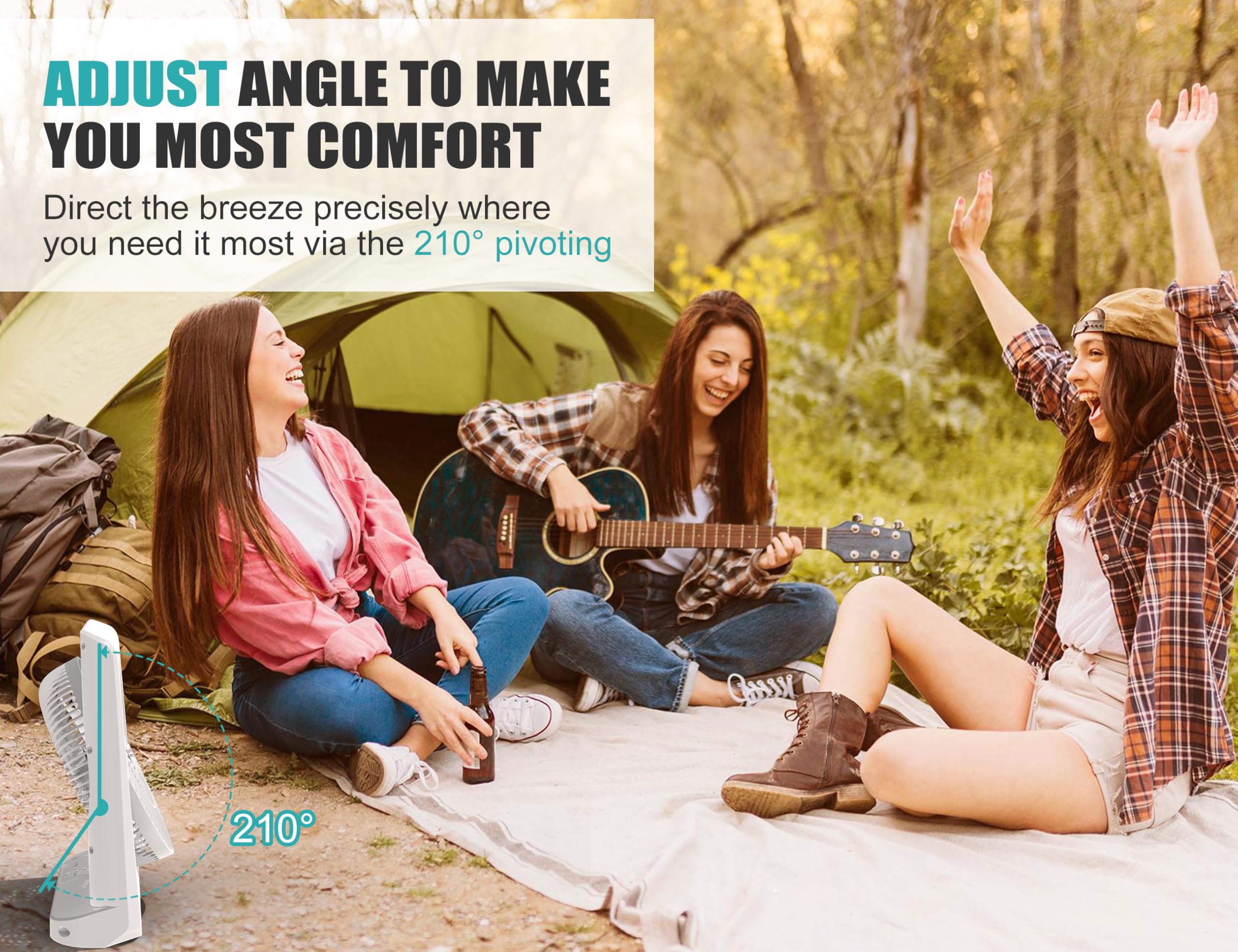 20000Mah Rechargeable Fan For Camping   55H Super Long Last Battery Operated Fan, 10'' Square Table Fan With Timer, 210 Pivot 4