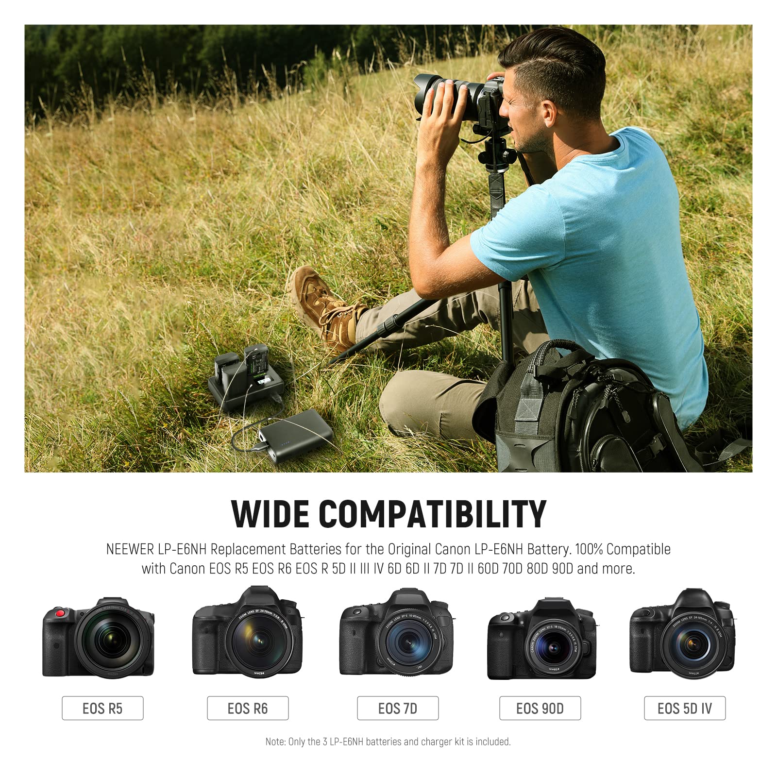 Neewer Lp E6Nh Replacement Battery And Usb Charger Set, 3 Pack 2250Mah Replacement For Lp E6Nh Battery & Triple Slot Usb Charger