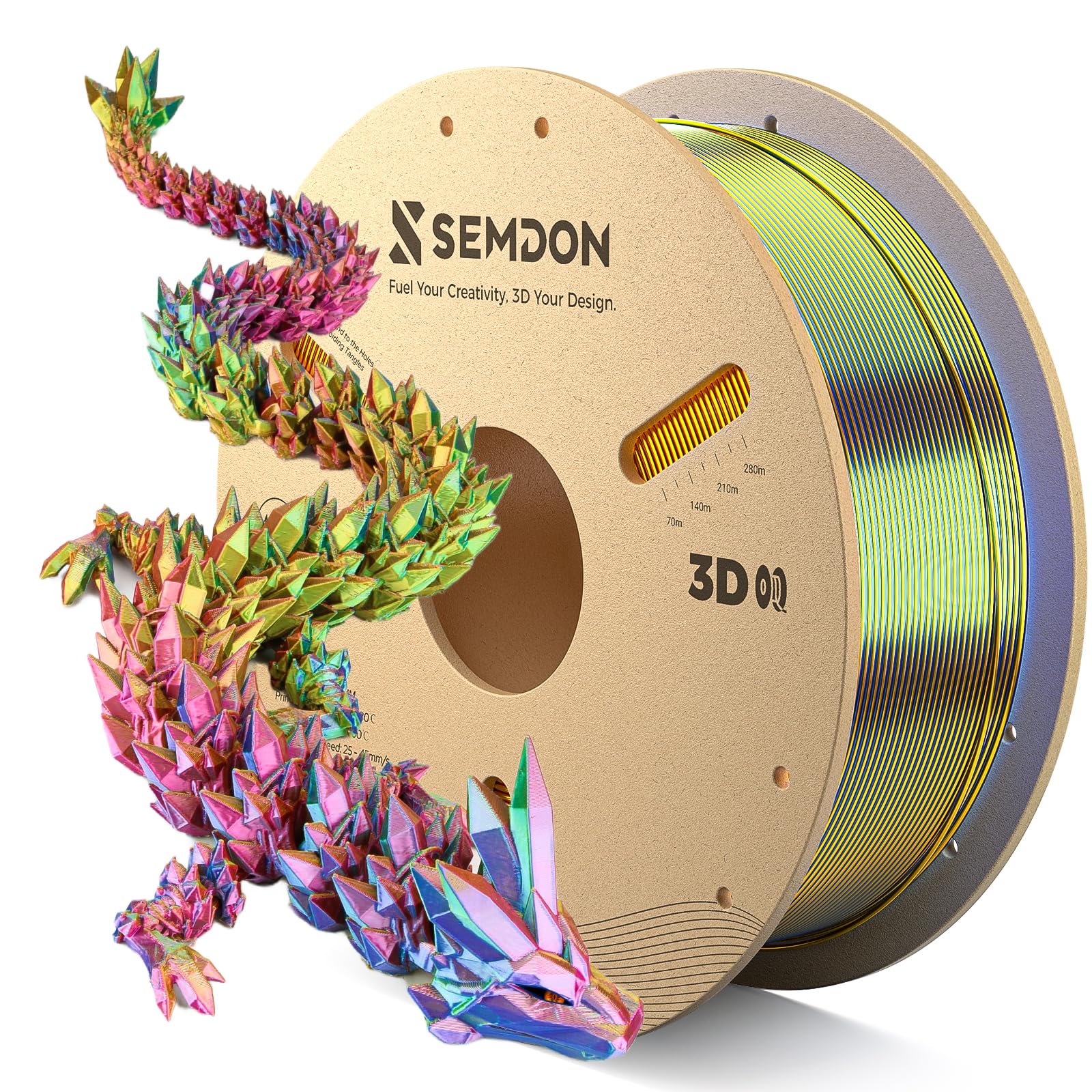 Semdon PLA Silk Tri-Color Gradient Filament 1.75mm | Rainbow Red/Yellow/Blue, 0.02mm, Low Warping | Ender 3/V2/Pro, STEM, Lithop