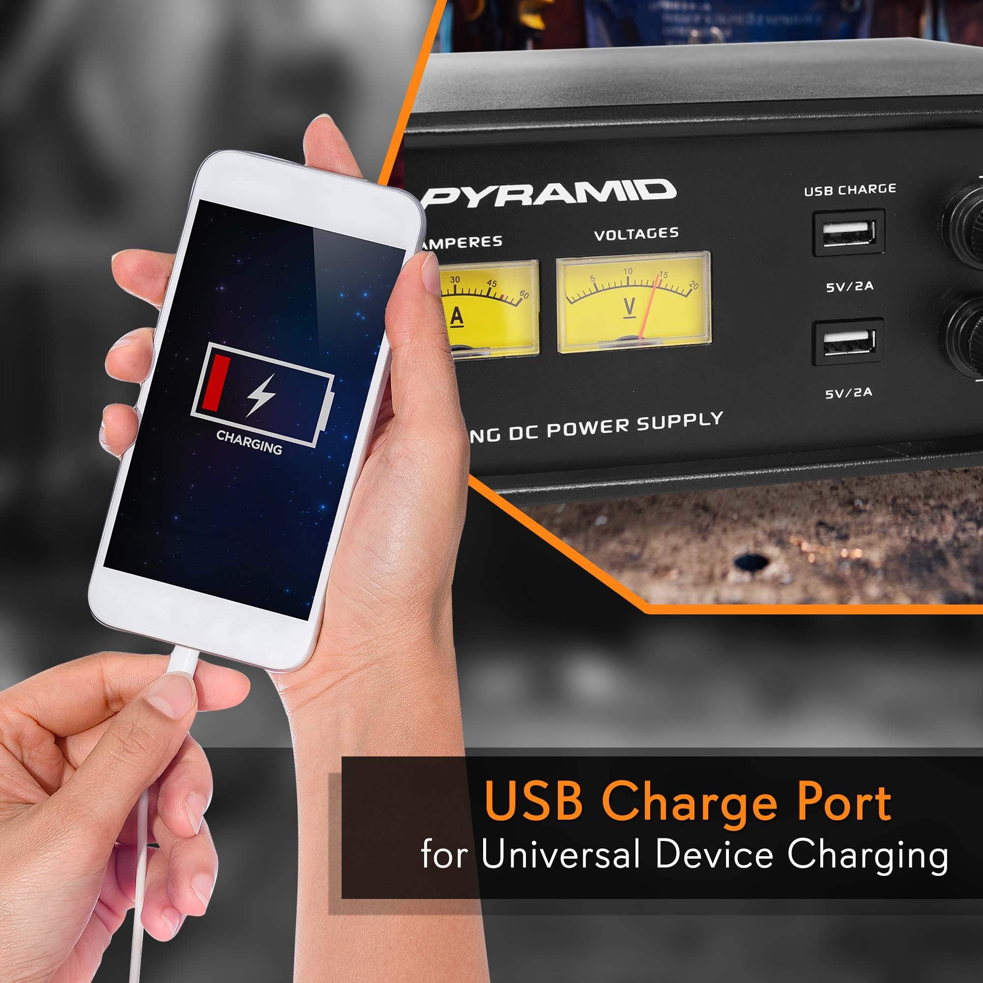 Pyramid Psv500 Universal Compact 50 Amp Adjustable 12 To 15 Volts Output Home Bench Power Converter Supply, With 2 Usb Ports And