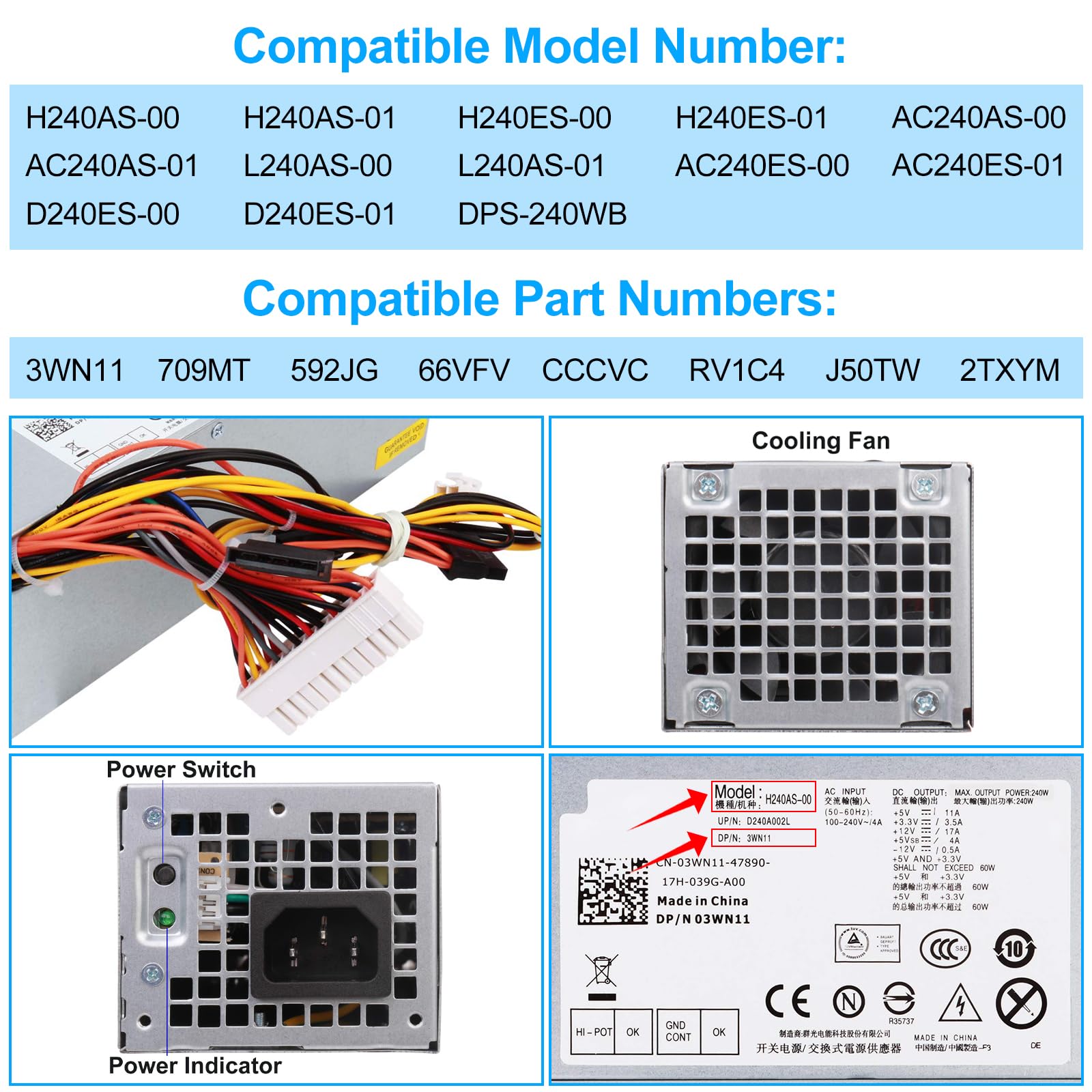 S Union 240W Power Supply Unit Replacement For Dell Optiplex 390 790 960 990 3010 9010 Small Form Factor System Sff H240As 00 H240As 01 H240Es 00 D240Es 00 Ac240As 00 Ac240Es 00 L240As 00 Ph3C2