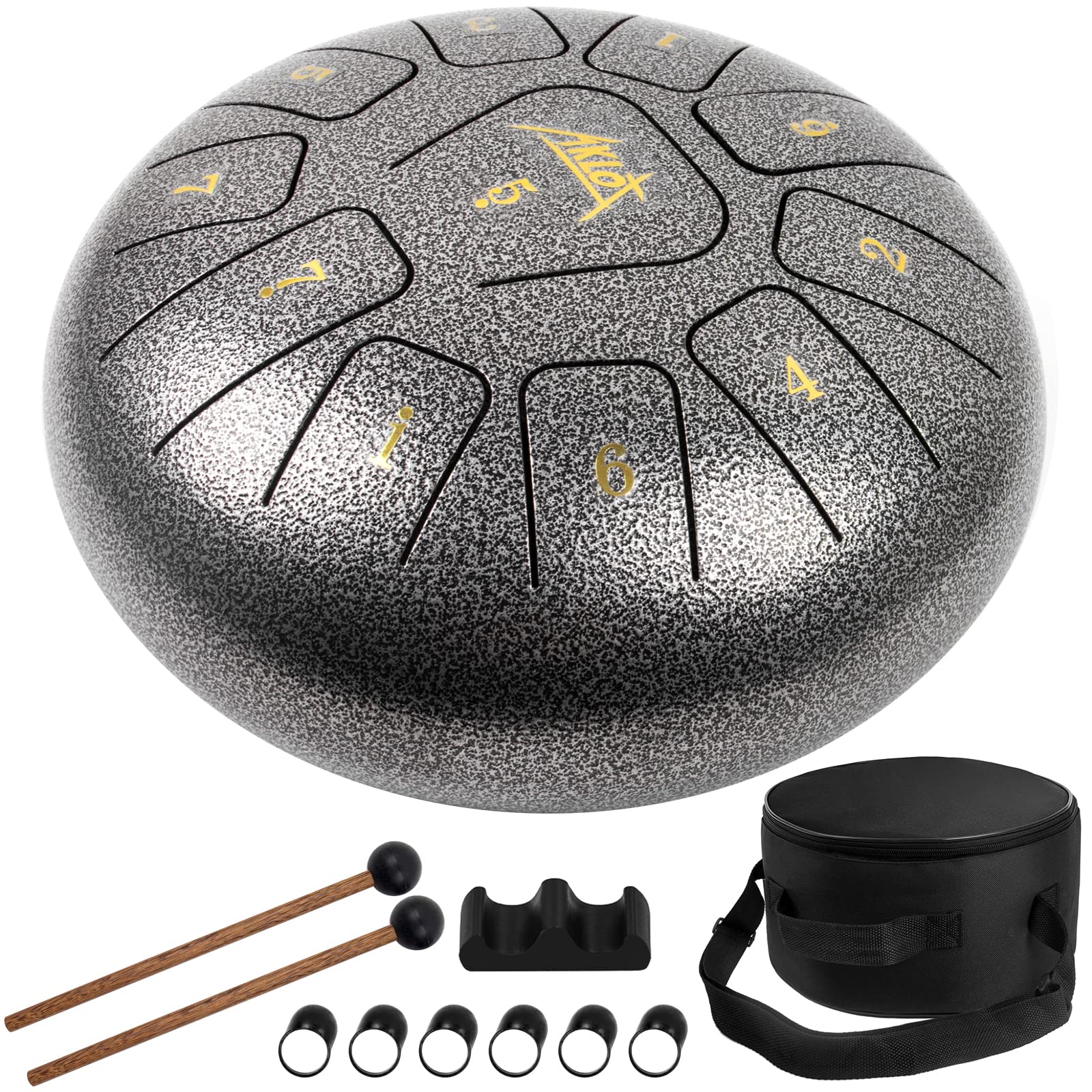 Steel Tongue Drum, AKLOT 10 inch 11 Notes Tank Drum C Key Percussion Steel Drum Kit w/Drum Mallets Note Stickers Finger Picks Ma