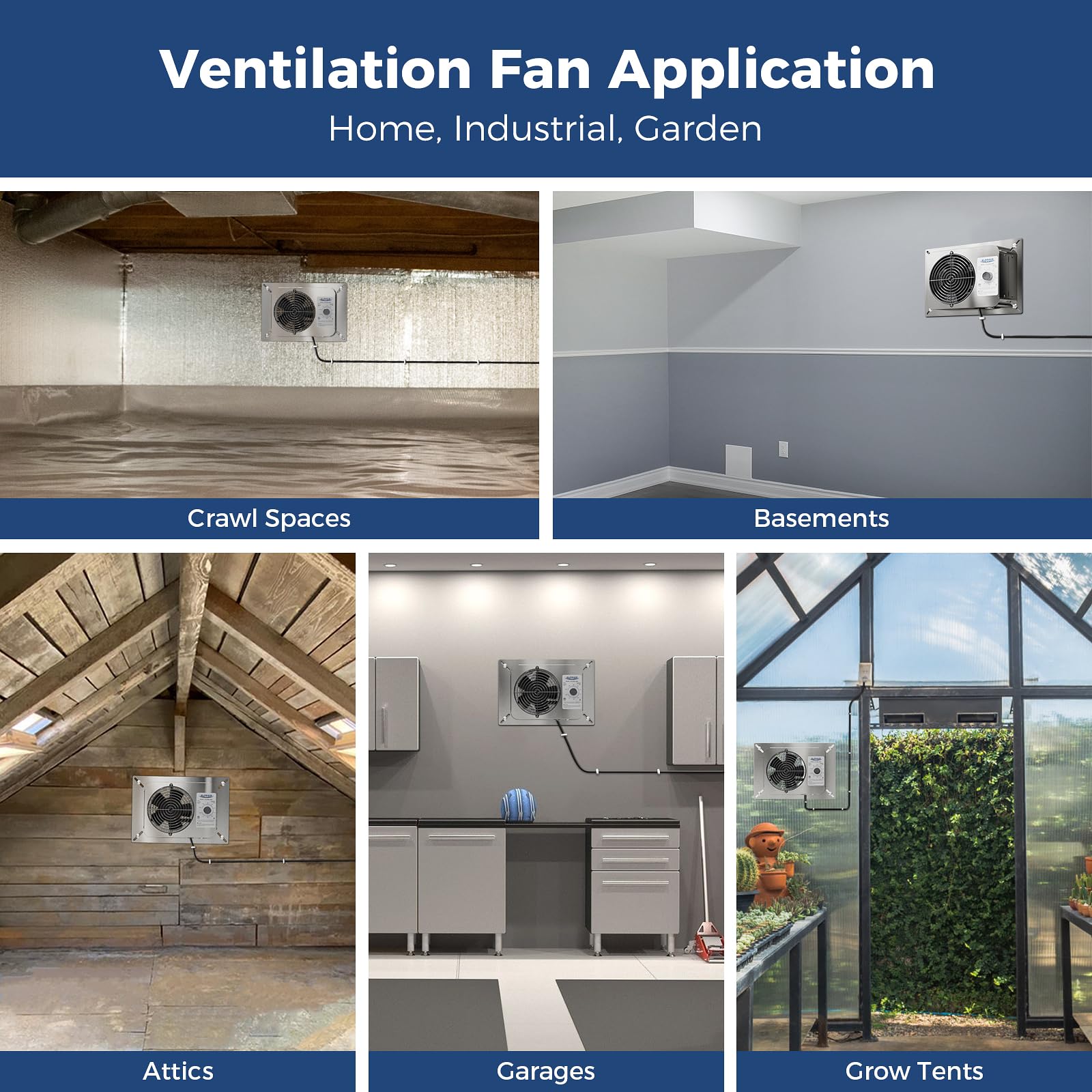 Alorair 300Cfm Crawlspace Ventilation Fan With Humidistat, Ip55 Rated Basement Stainless Steel Exhaust Fan, Built In Isolation N