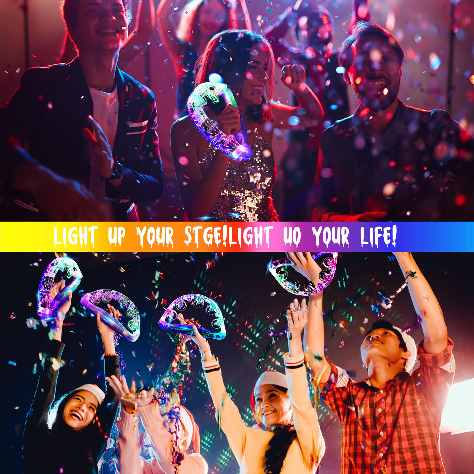 Sumind 6 Pieces Led Tambourine Light Up 8.6 X 5.3 Inch Tambourine Musical Flashing Tambourine Handheld Glow Tambourine Percussio