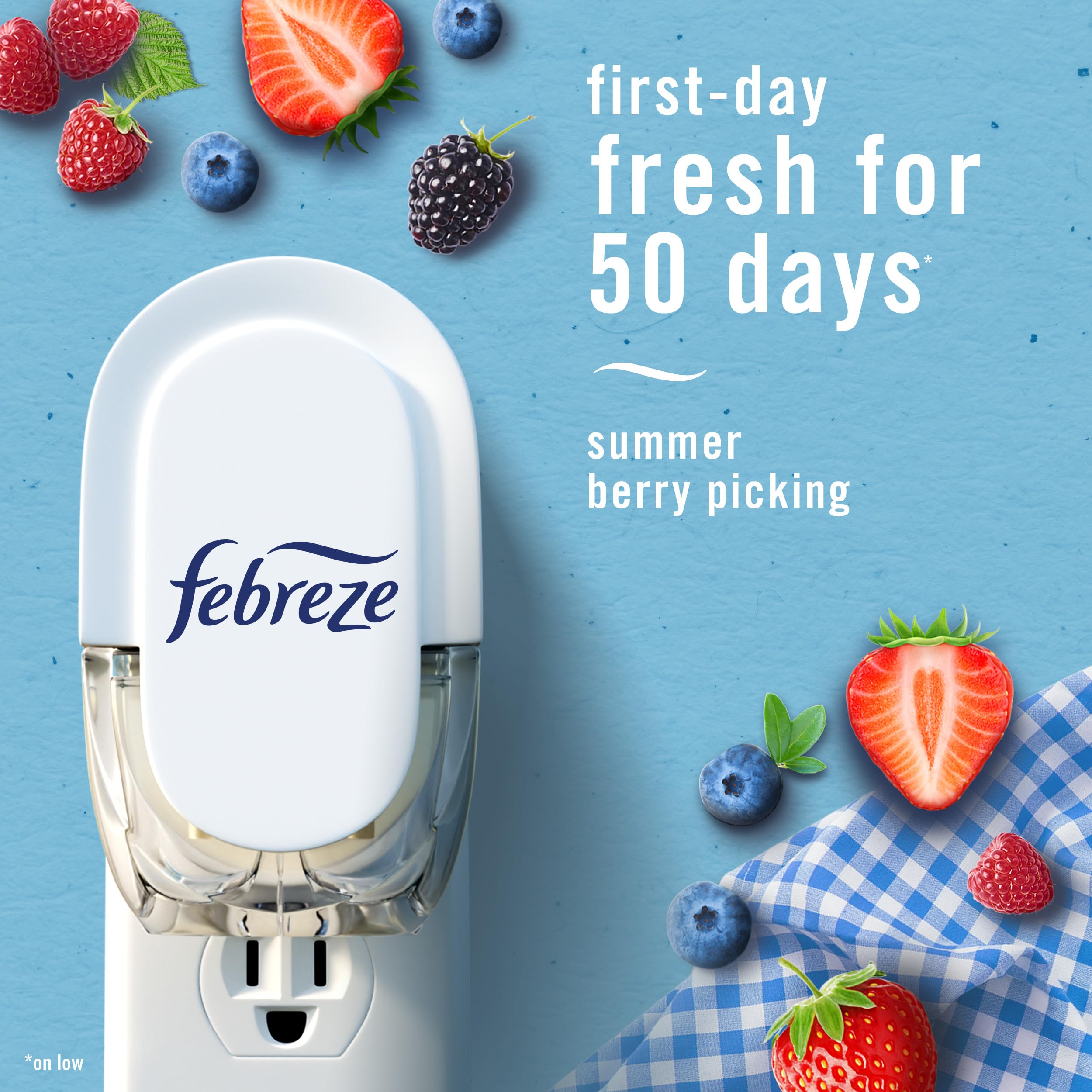 Febreze Plug In Air Freshener, Odor Fighting Scented Oil Refill, Summer Berry Picking, 2 Refill
