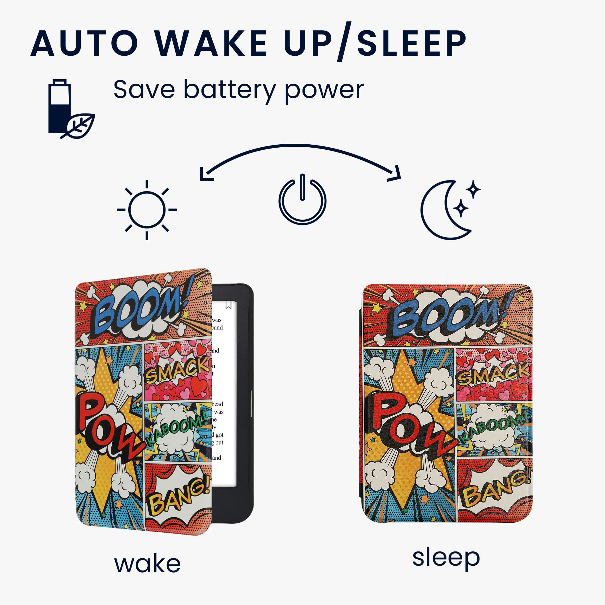 Kwmobile Case Compatible With Kobo Clara 2E / Tolino Shine 4 Case   Ereader Cover   Comic Book Symbols Multicolor