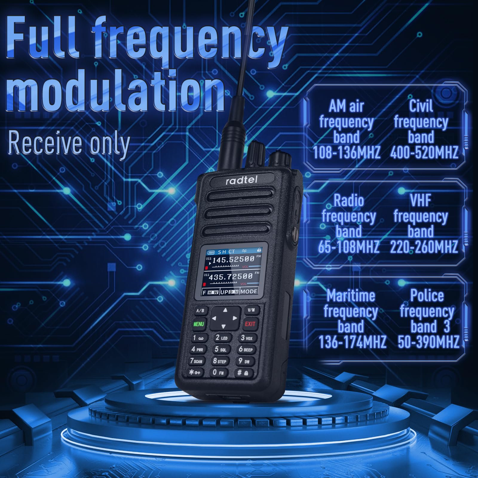 Radtel Rt 730 10W Air Band Walkie Talkie, Tri Band Ham Radios Long Range 199Ch Ht, Rechargeable Handheld Two Way Radio With Usb