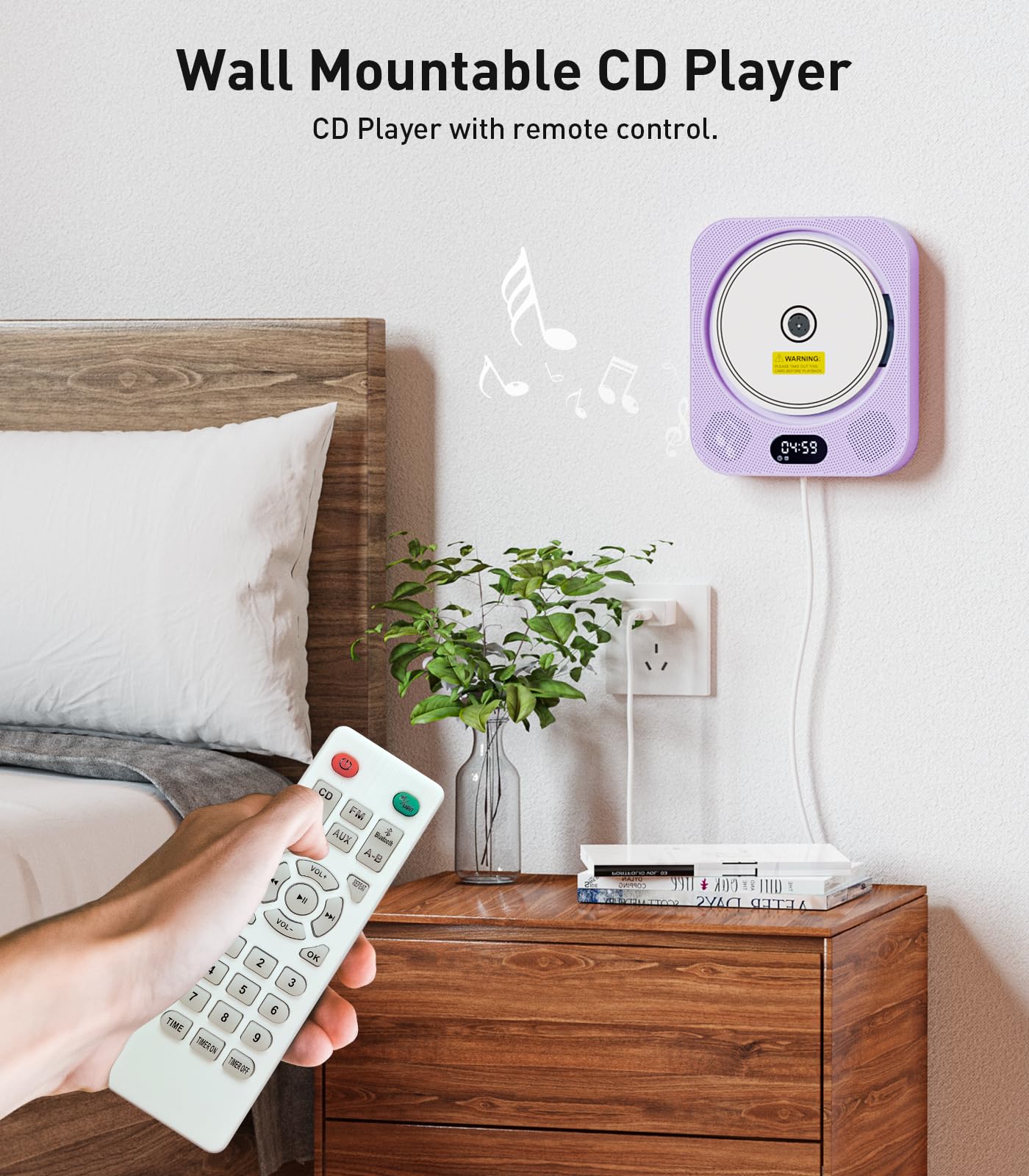 Kpop Purple Cd Player,Wired Cd Players For Home,Desktop/Wall Cute Bluetooth Speakers With Ir Remote Control,Fm Radio/Cd Music Ti