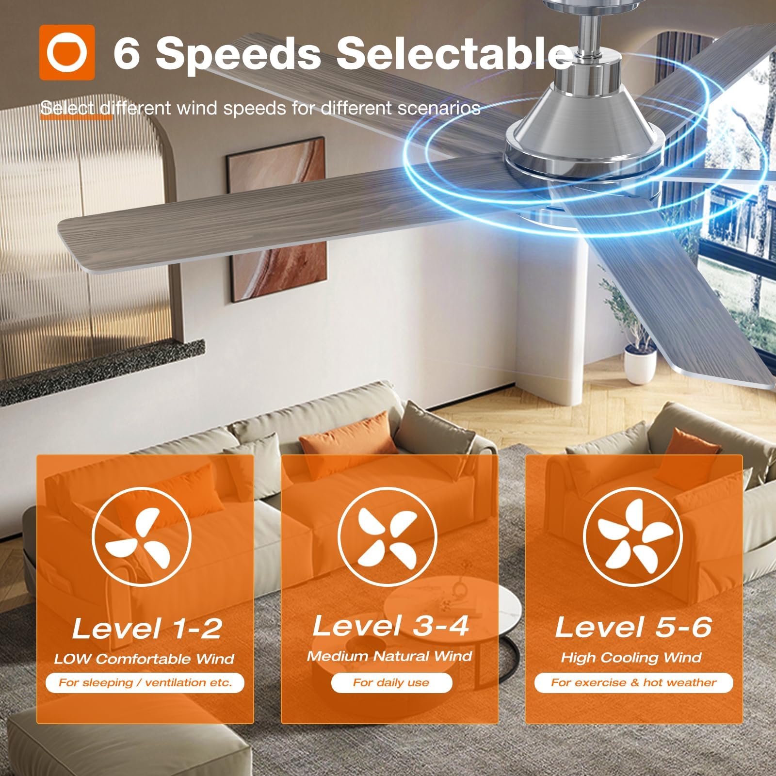 Addlon Ceiling Fans With Lights, 52 Inch Ceiling Fan With Light And Remote Control, Reversible, 3Cct, Dimmable, Noiseless, Nicke