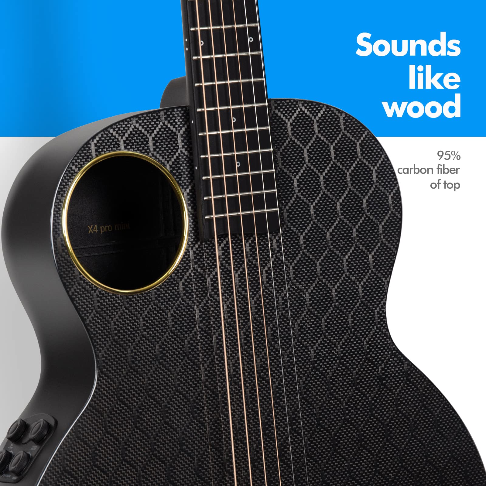 Enya Carbon Fiber Acoustic Electric Guitar X4 Pro Mini Acousticplus 36    3/4 Sized Guitar Bundle With Hard Case, Leather Strap,