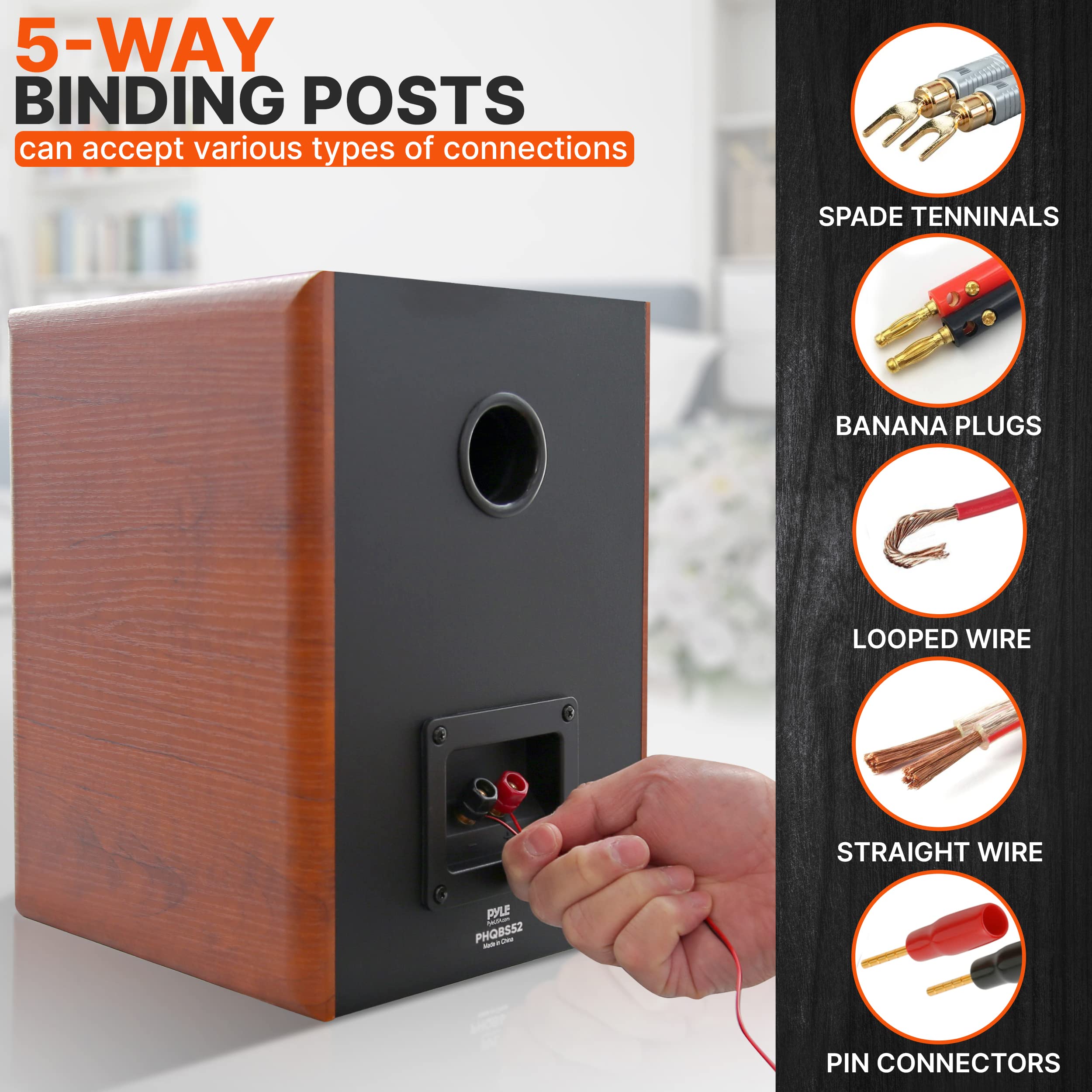 Pyleusa 5.25'' Home Wooden Bookshelf Speakers, 200W Max Power, 1'' Silk Dome Tweeter And Aluminum Voice Coils, Pair, Gold Plated