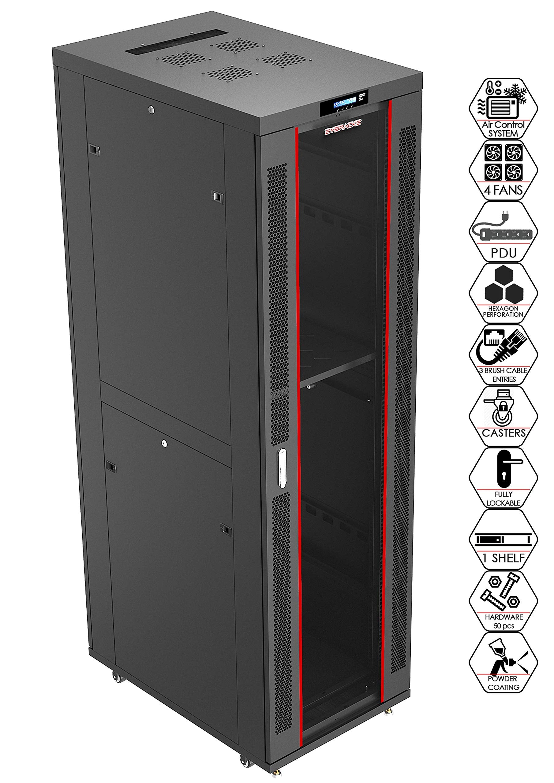 Server Rack   39 Inch Deep   Server Cabinet   On Wheels   Locking Network Cabinet   Networking Enclosure   Lockable Rack Mount   Pdu   Lcd Screen   Thermostat   4 X Fans (42U (24' W X 39' D X 84' H))
