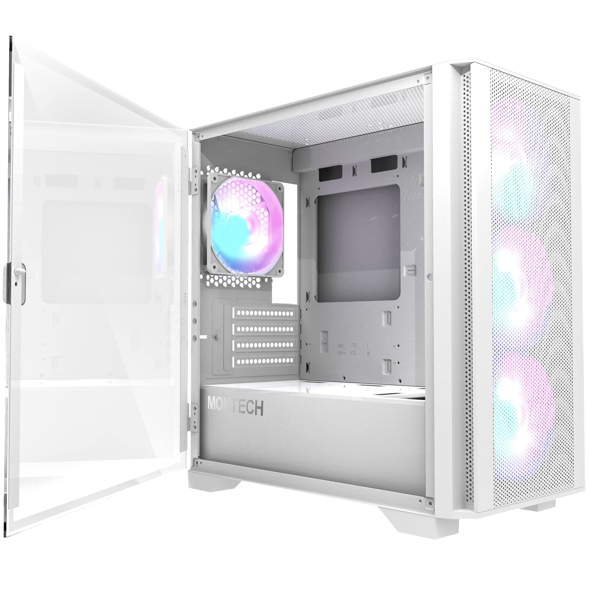 Montech AIR 100 ARGB - Tower - Micro ATX - windowed Side Panel (Tempered Glass) - no Power Supply (ATX) - White - USB/Audio