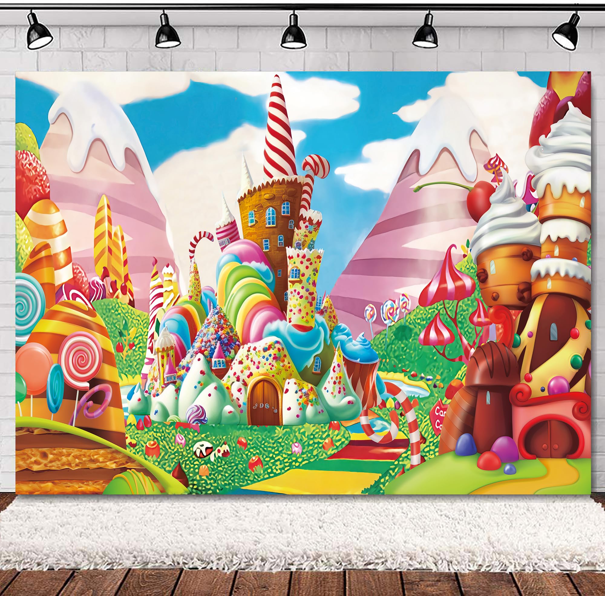 Svbright Candyland Backdrop 7(W) X 5(H) Ft Fantasy Lollipop Baby Shower Banner Candy Castle Party Wonderland Sweet Cartoon Ice C