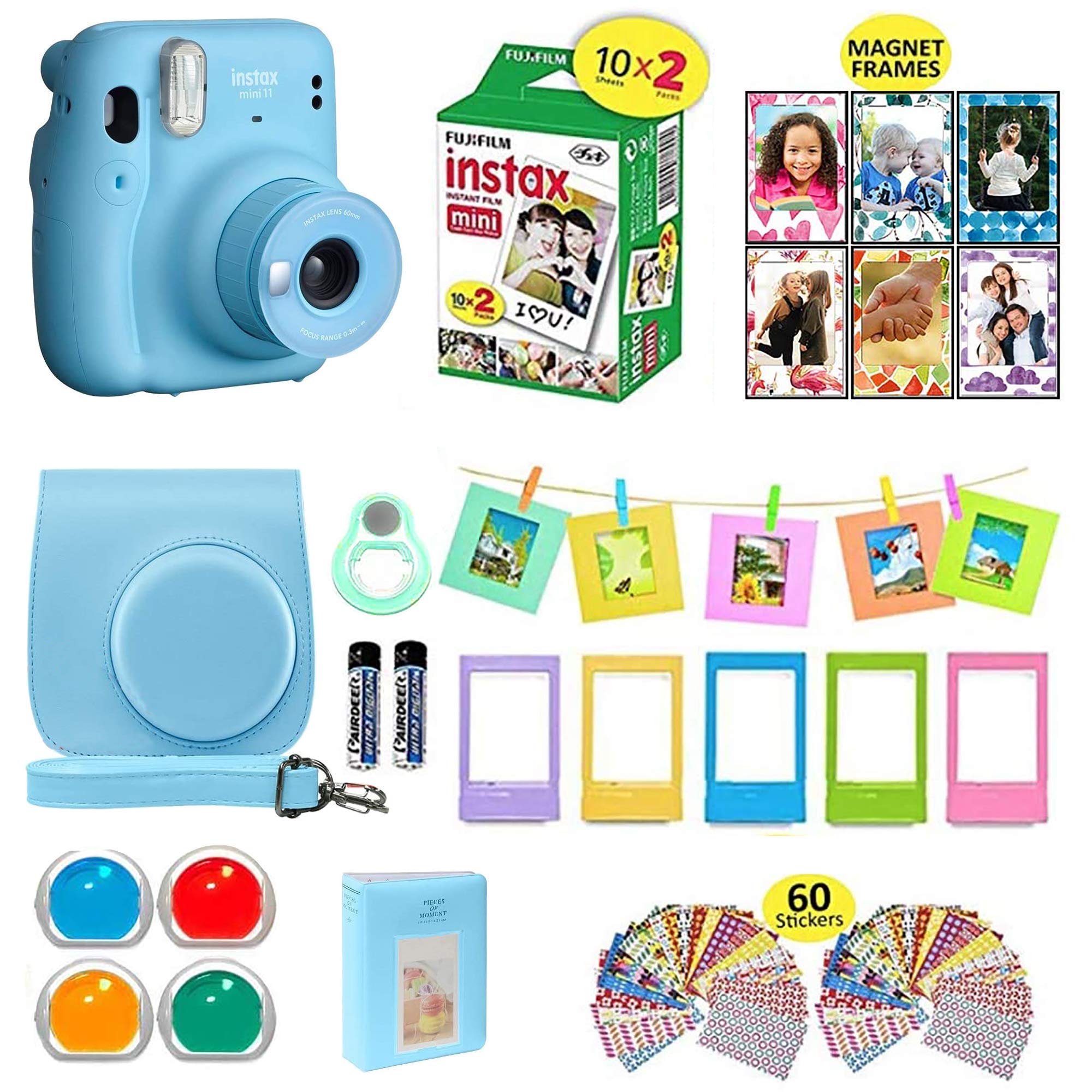 Fujifilm Instax Mini 11 Instant Camera Sky Blue + Shutter Compatible Carrying Case + Fuji Film Value Pack (20 Sheets) + Shutter 