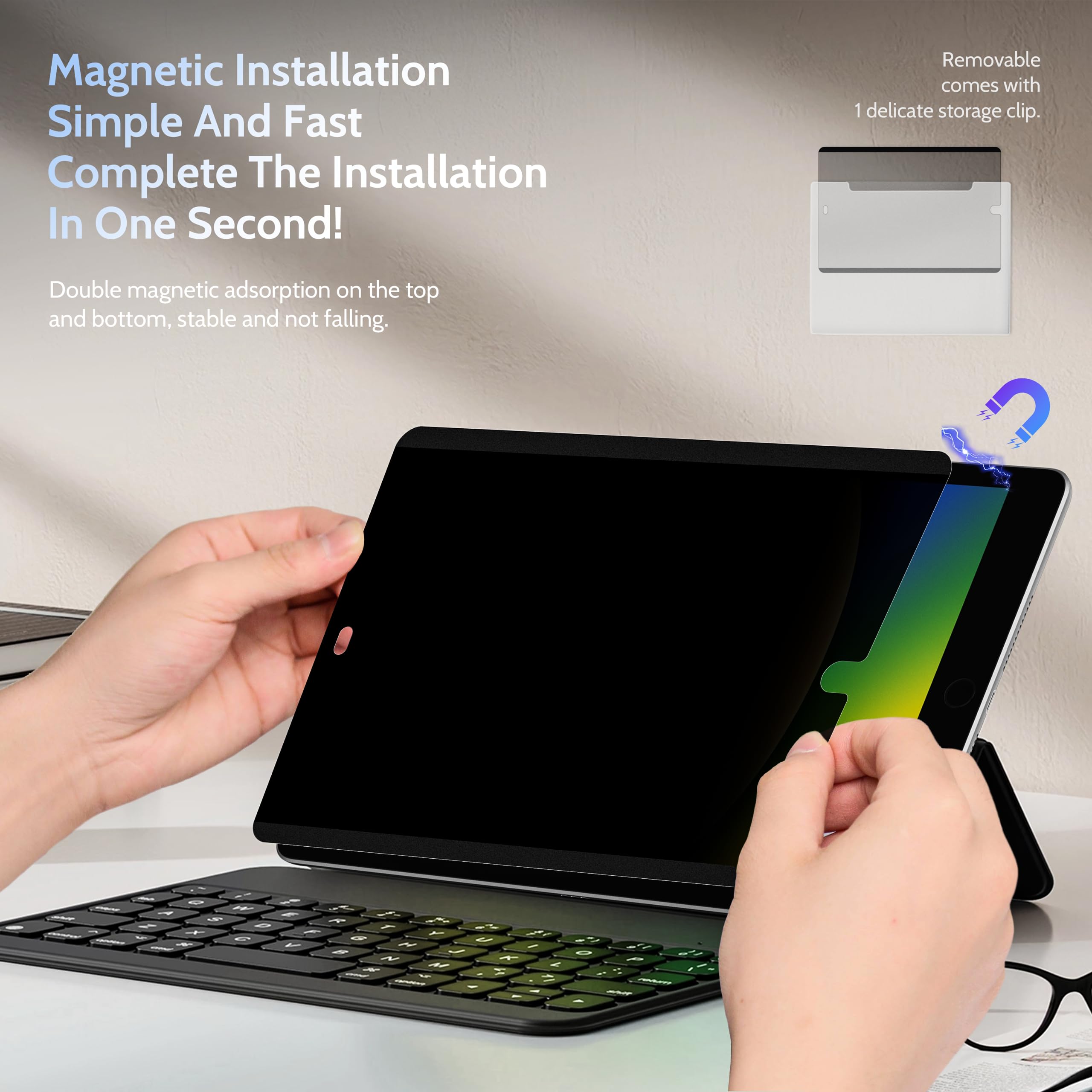 Peslv 4 Way Magnetic Privacy Screen Protector For Ipad 9Th 8Th 7Th 10.2 Inch & Ipad Air 3Th & Ipad Pro 10.5'', Removable 360 Spy