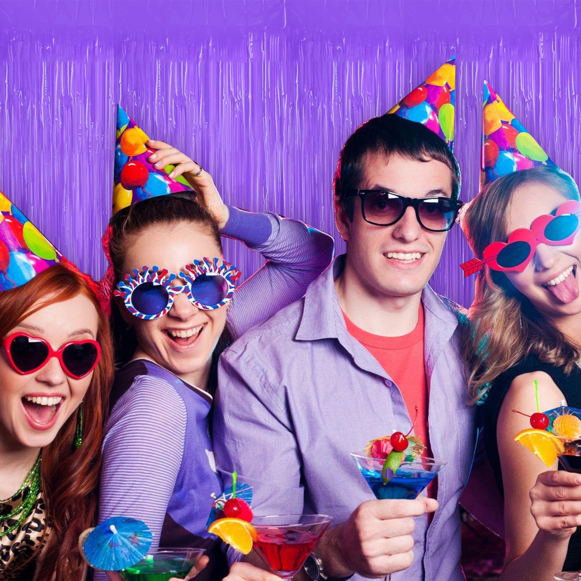 Beishida 2Pcs Purple Door Streamer Fluorescent Purple Backdrop Blue Foil Fringe Curtains Tinsel For Birthday Baby Shower Hallowe