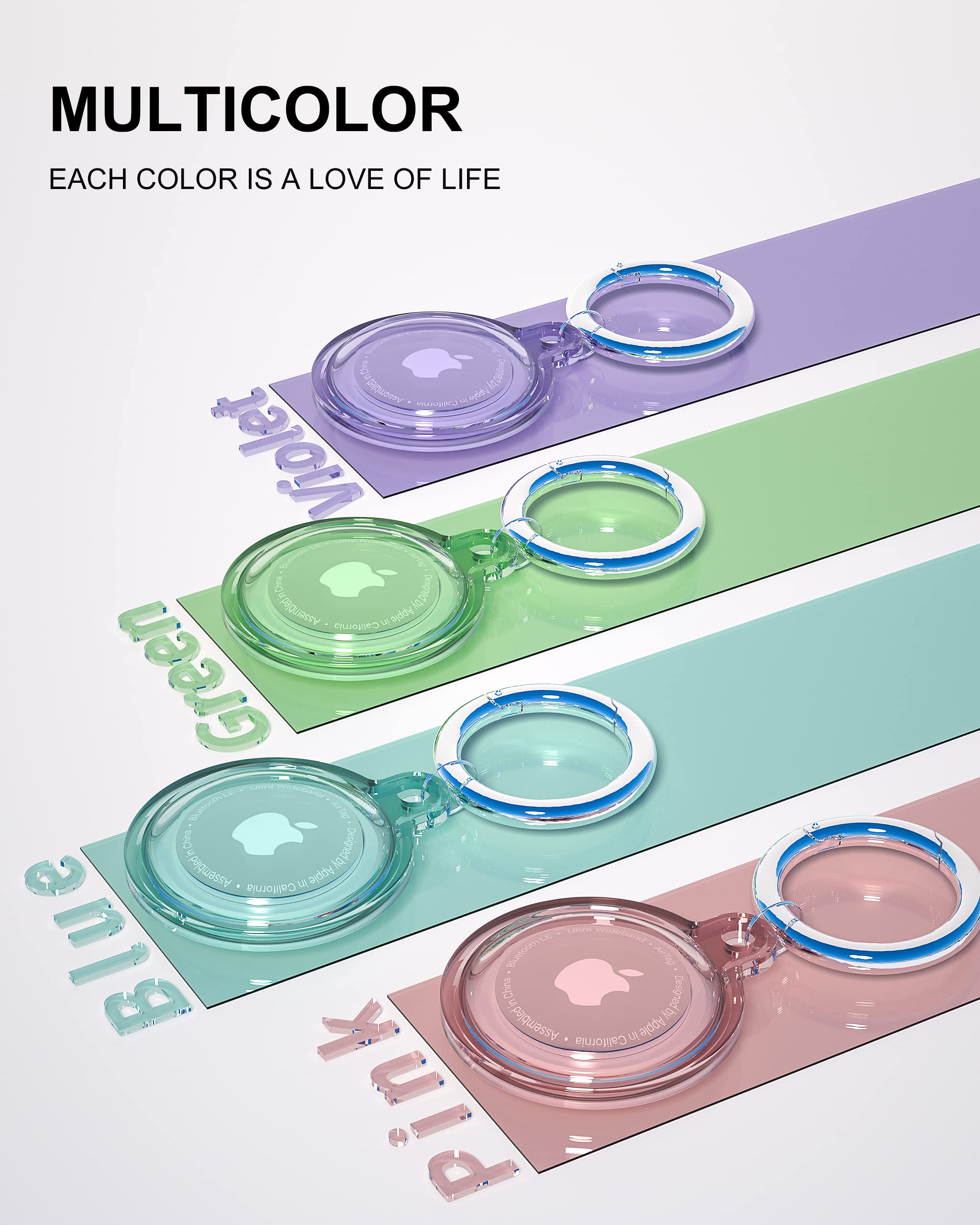 4 Pack Airtag Holder Waterproof With Keychain, Air Tag Holder For Apple Airtag Gps Tracker, Soft Full Body Shockproof Apple Tag