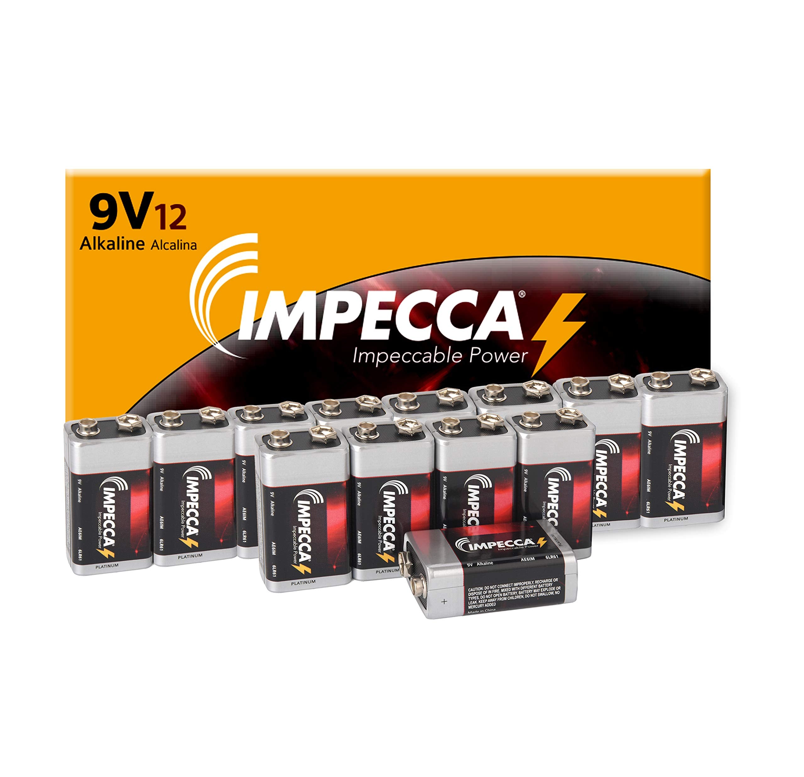 Impecca All Purpose Alkaline 9 Volt Batteries  Platinum Series |High Performance| Long Lasting Shelf Life| Leak Resistant| (12 P