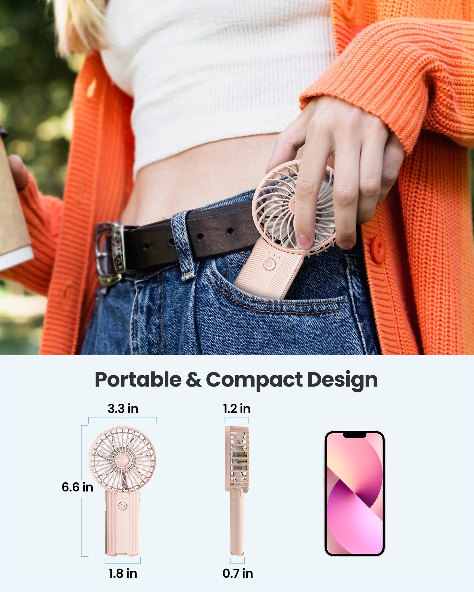 Mini Portable Folding Handheld Fans Usb Rechargeable Personal Fan Neck Desktop 4 Speed 3 In 1 Silent Handheld Small Fan 6 15 Hou