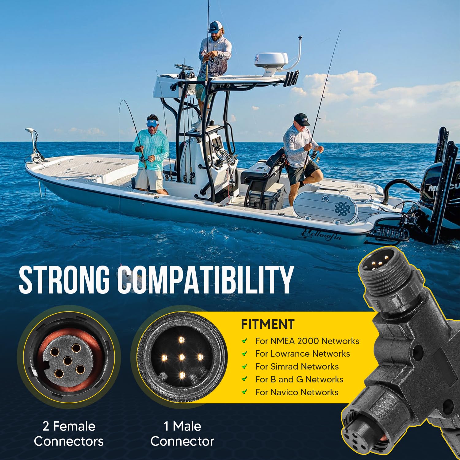 2 Pack Nmea 2000 (N2K) (Tee) 3 Port 5Pin M12 Thread Ip67 Waterproof (Tee) T Connector For Garmin Lowrance Simrad B&G Navico Netw