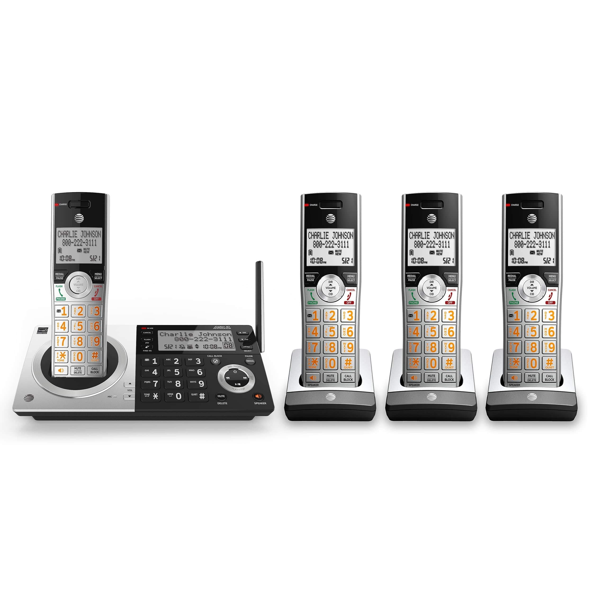 At&T Cl83407 Dect 6.0 4 Handset Cordless Phone For Home With Dual Keypad Base, Answering Machine, Call Blocking, Caller Id Annou