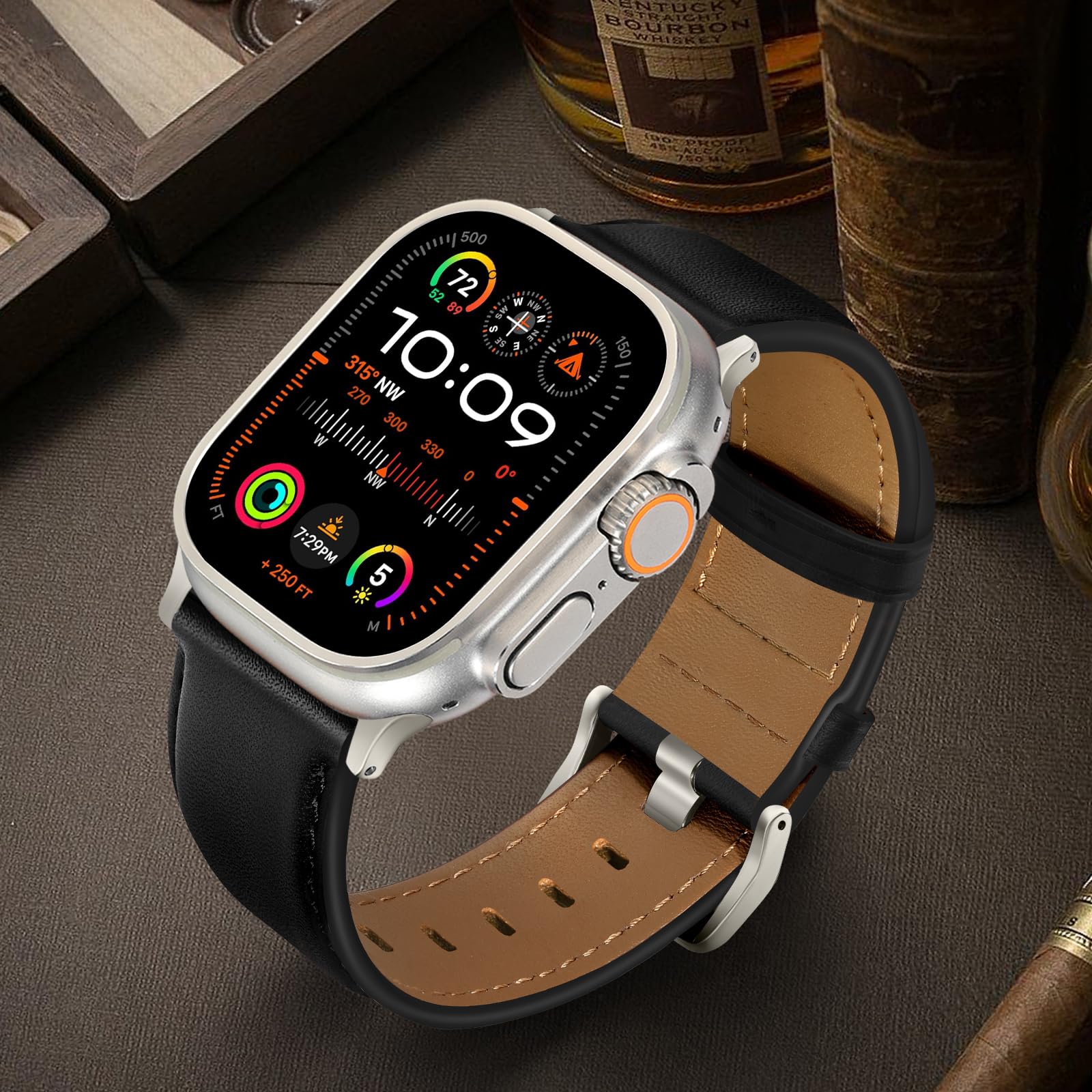 Loirnbr Compatible With Apple Watch Ultra 2/Ultra Band 49Mm 45Mm 44Mm 42Mm, Men Women Genuine Leather Band Replacement Strap For