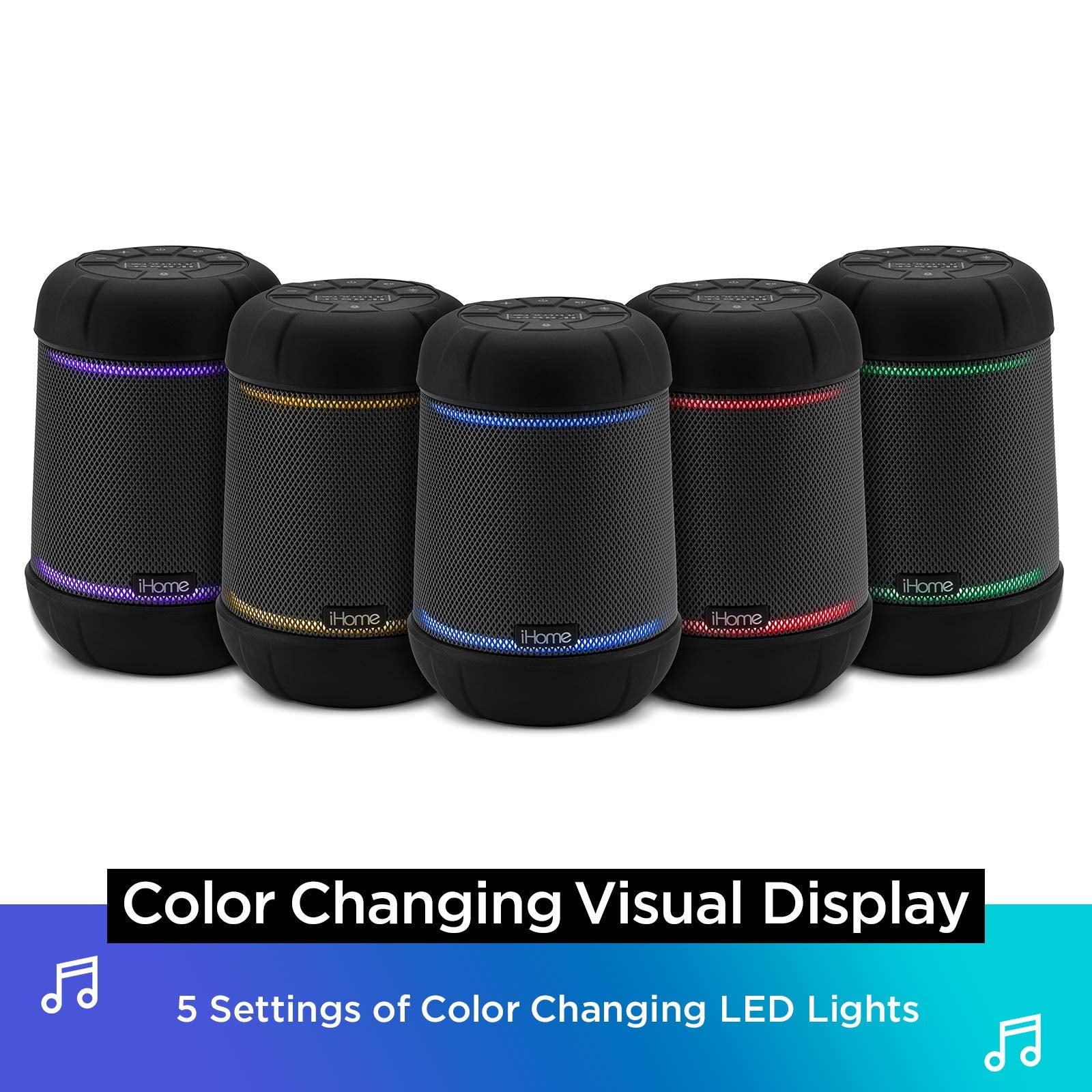 Ihome Ibt158 Smart Bluetooth Speaker - With Color Changing Led Lights - Perfect Portable Audio Device For Parties, Outdoors, And