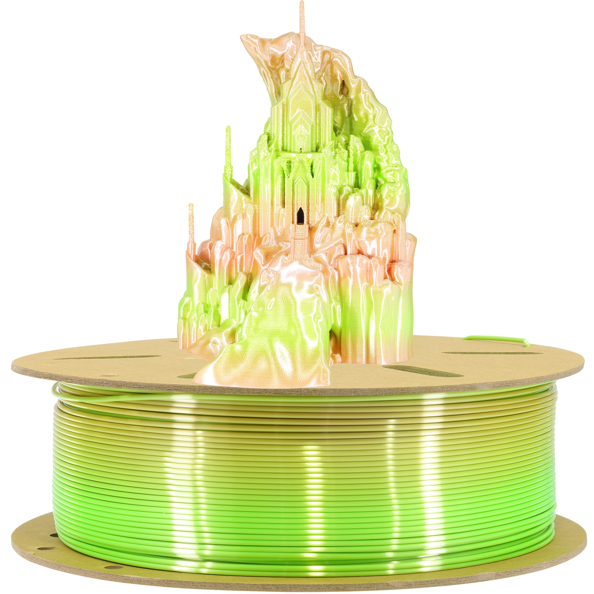 Do3D 3D Pla Silk Pink To Lime Green 2 Color Change 3D Printing Filament, Tidy Winding 1.75Mm Silk 2 Color Change Multi Colored S